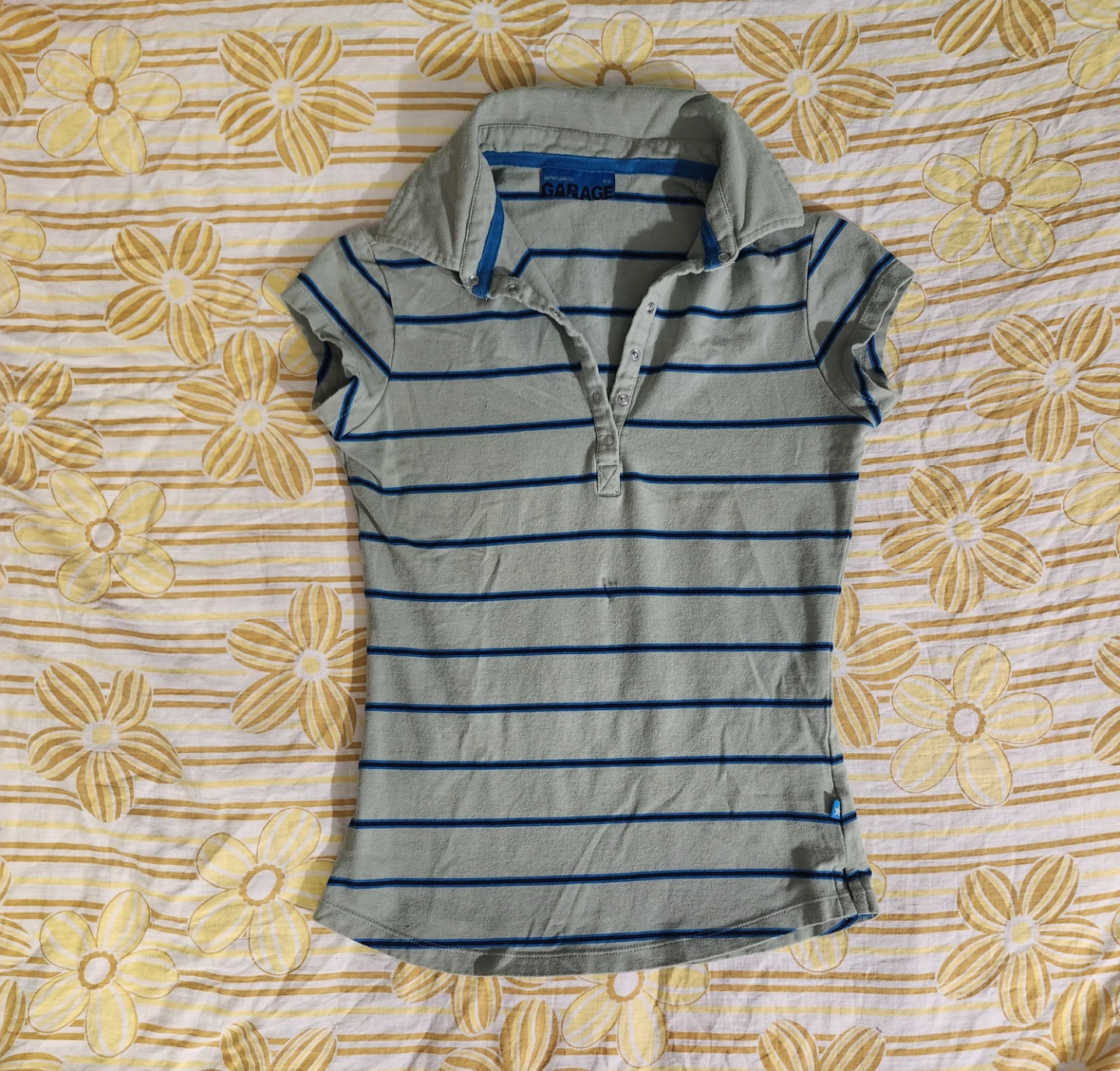 Garage Green and blue striped polo shirt