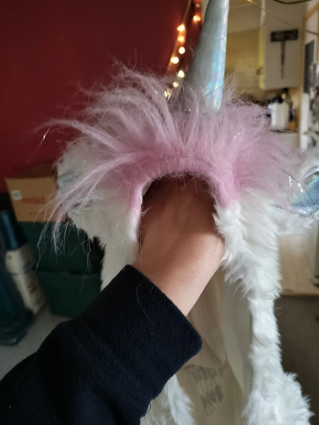 White Furry Unicorn Hooded Vest cosume with Pink Mane