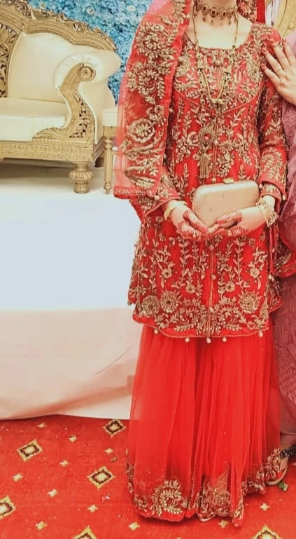 Red Embroidered Sharara Dress