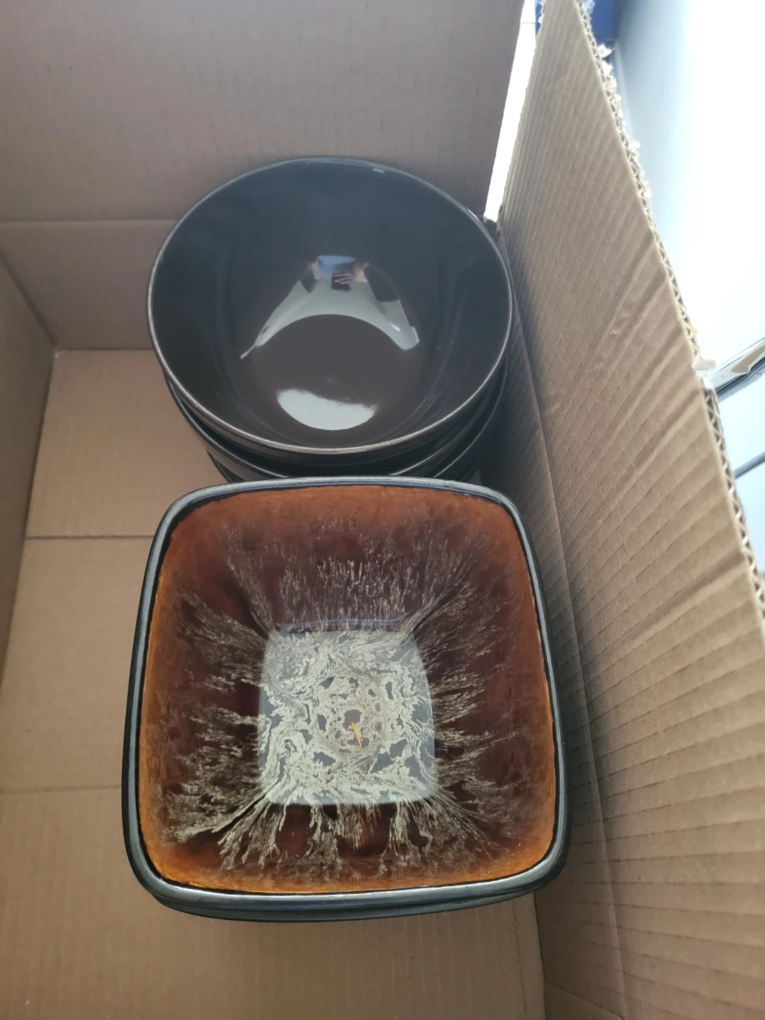 Set of 5 Brown and Black Serving Bowls