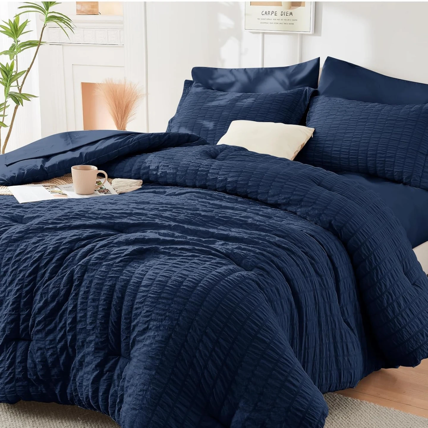 New Luxury Twin Size Comforter Set - 7 Pieces (Brand New), Navy