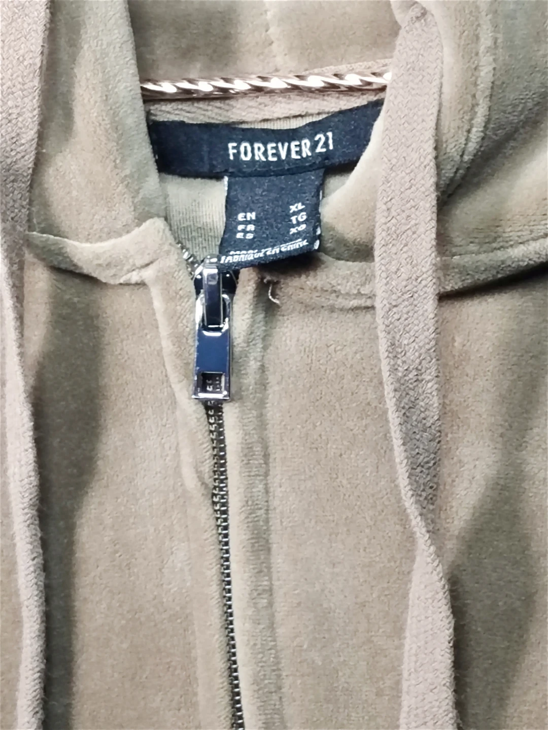 Forever 21 Beige Velour Zip-Up Hoodie - XL - photo 2