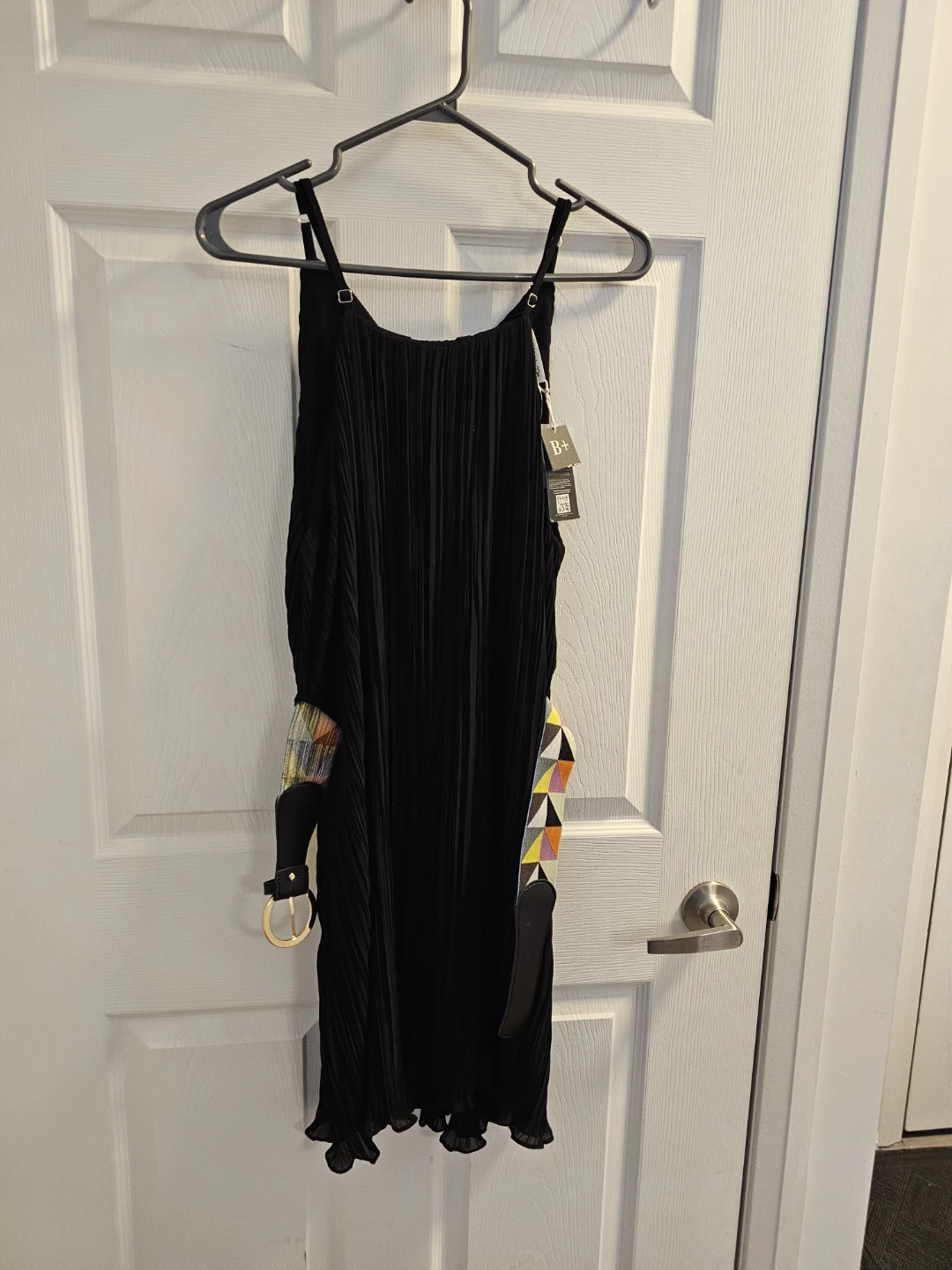 Black Pleated Midi Dress with Geometric Belt - photo 3