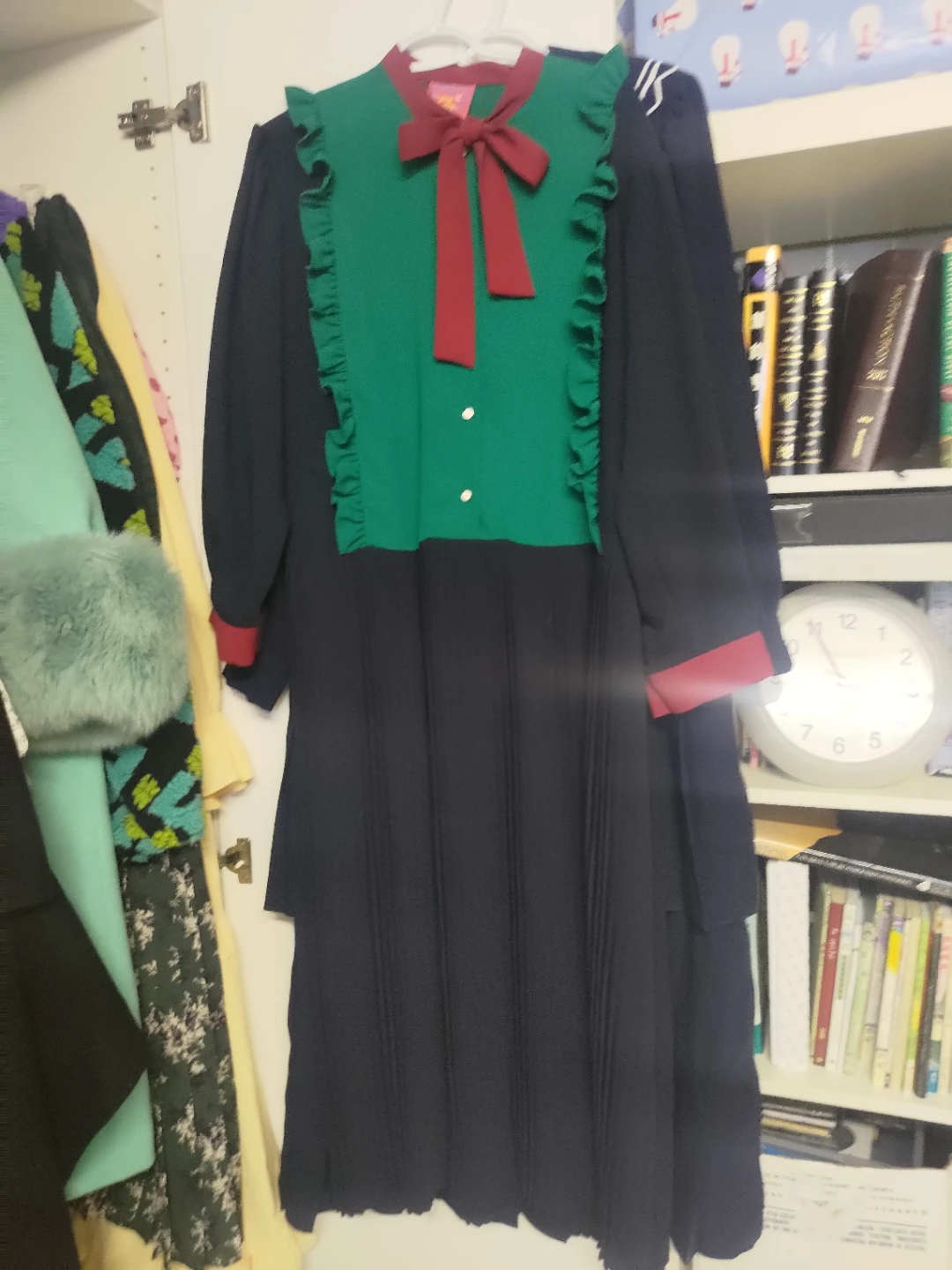 Vintage Style Dress - Green, Navy, Red