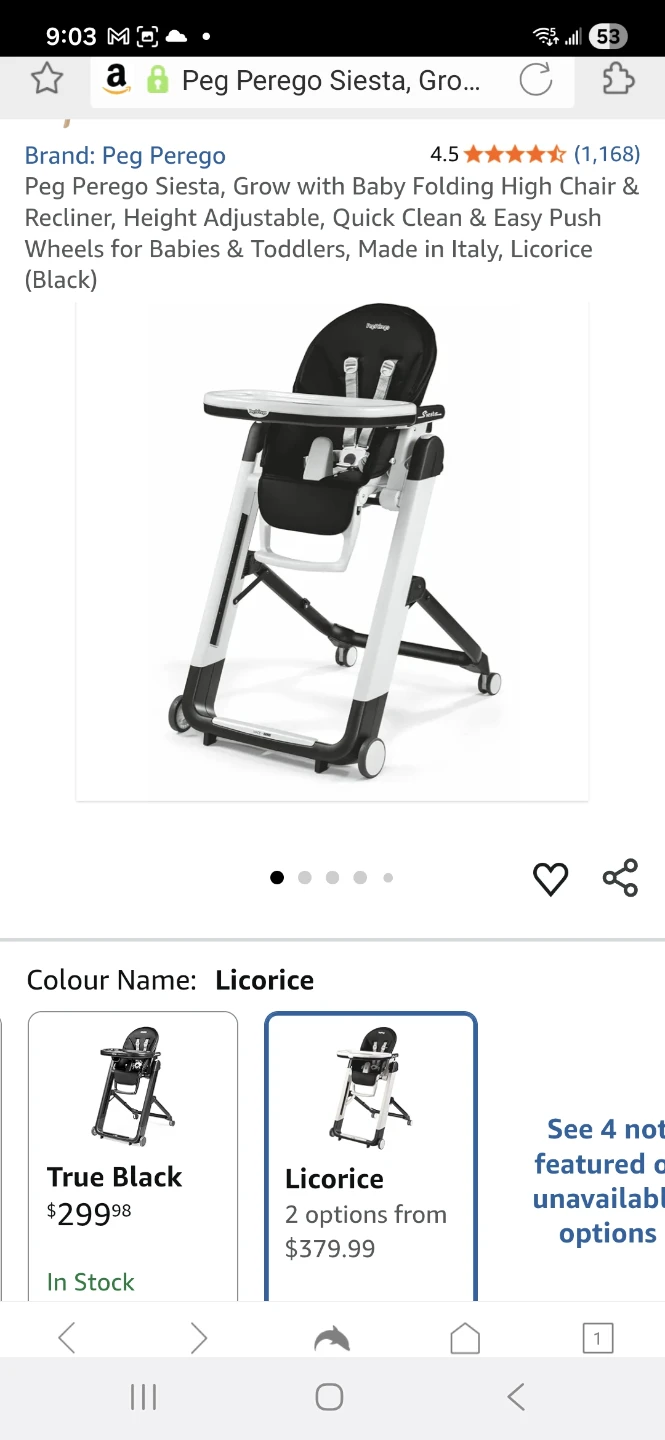 Peg Perego Siesta High Chair - Licorice Colour
