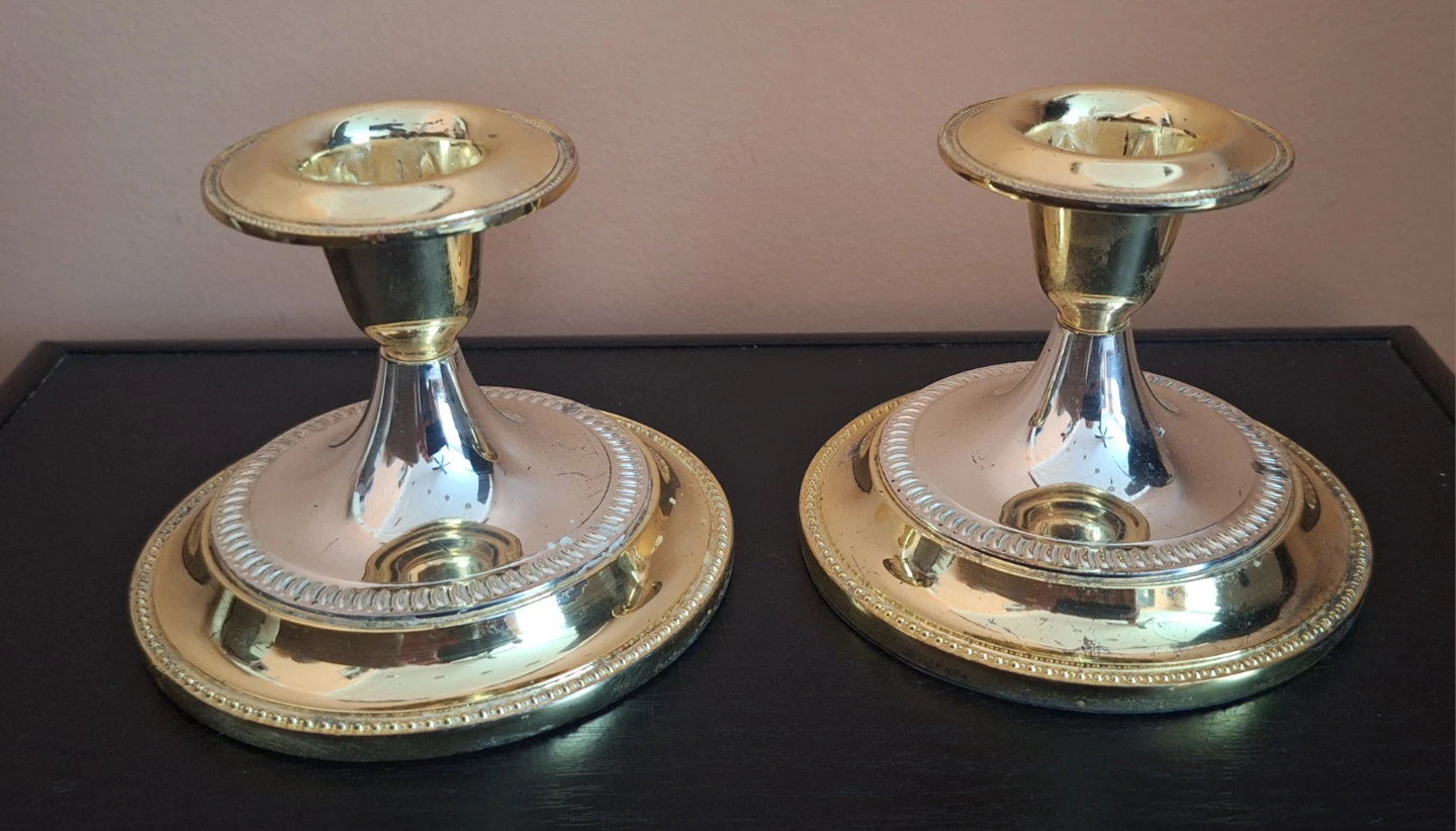 Vintage Gold & Silver Candlestick Holders (Pair)