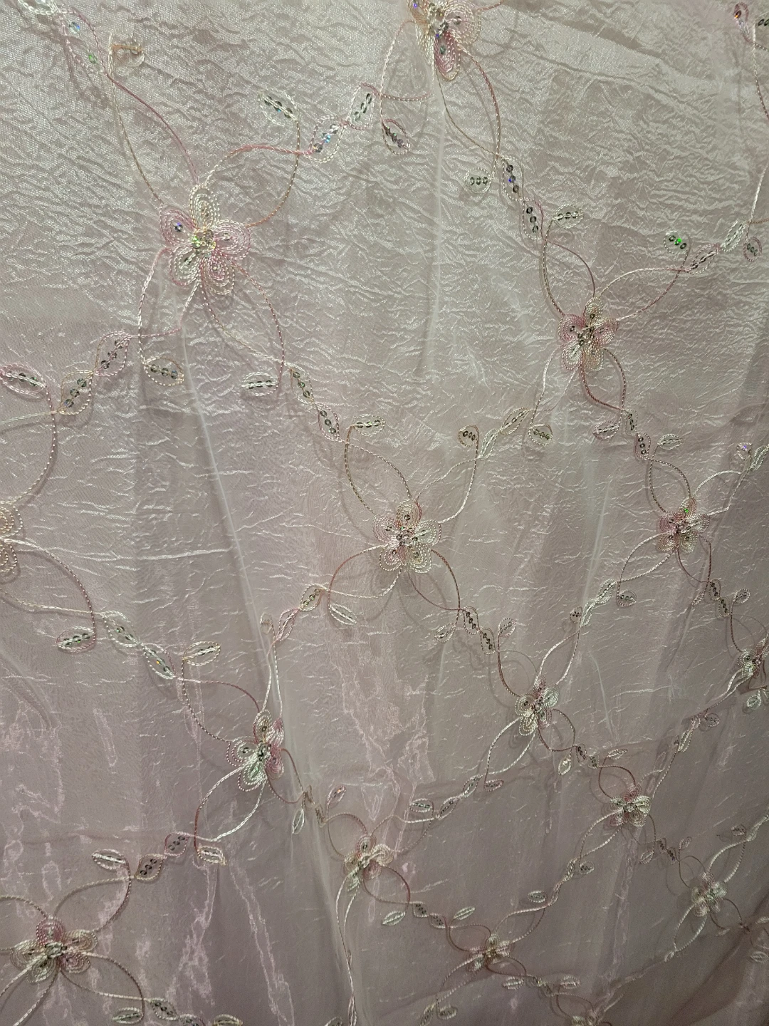 Pink Embroidered Sheer Curtains (51" W x 86" H). Two Available. - photo 4
