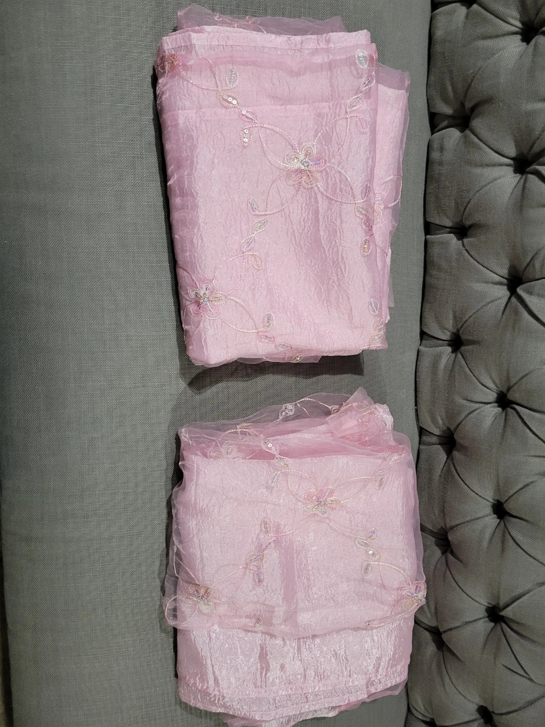 Pink Embroidered Sheer Curtains (51" W x 86" H). Two Available. - photo 5