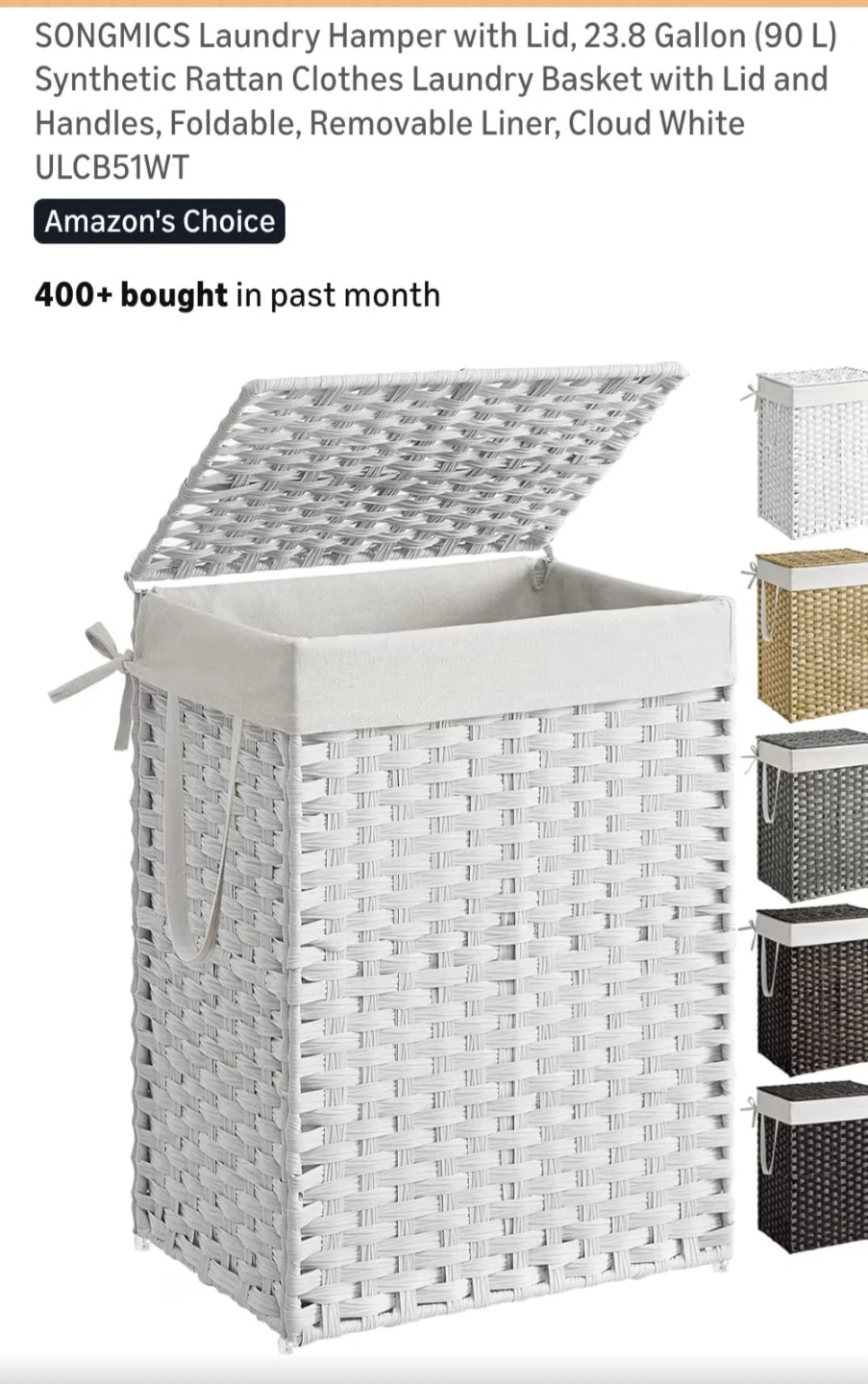 SONGMICS Laundry Hamper with Lid - Cloud White