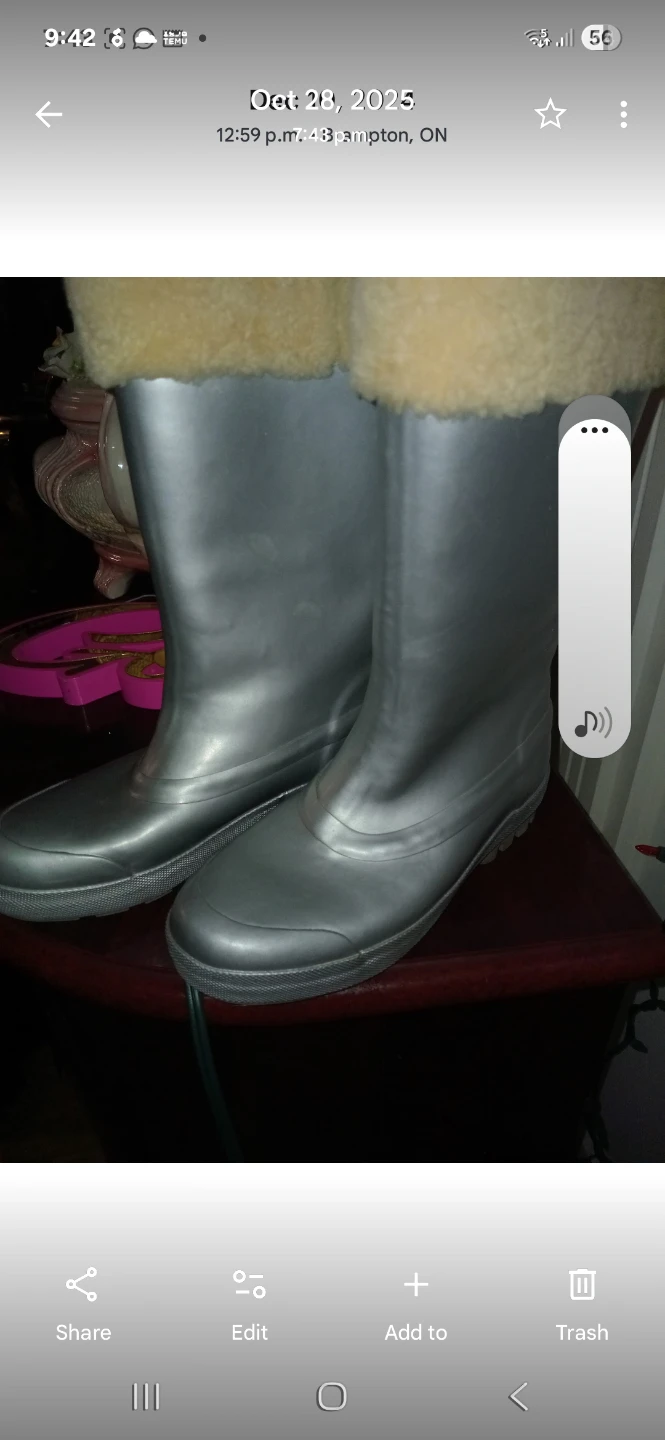 Silver Rain Boots with Fur Trim