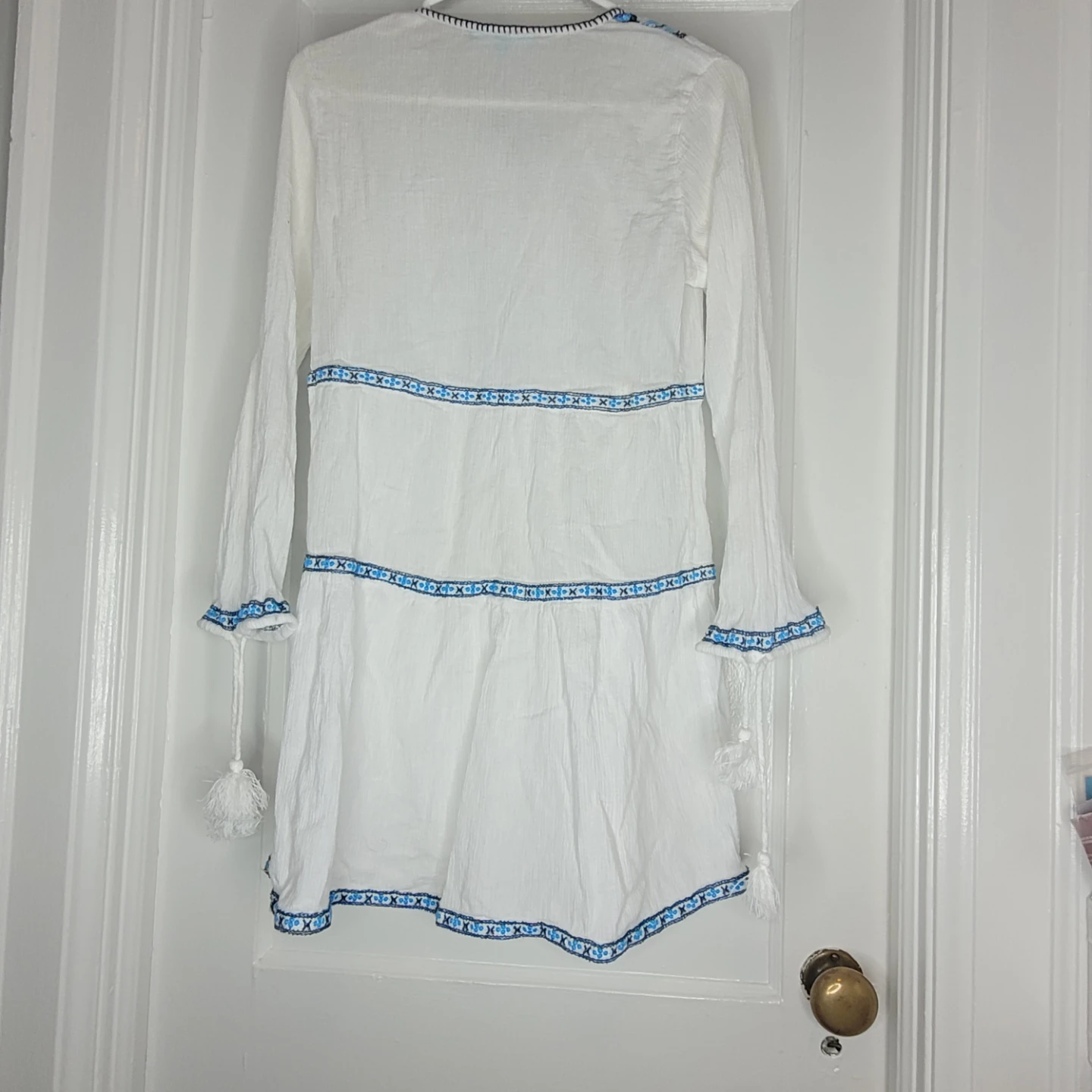 $50 Melissa Odabash White Blue Embroidered Tunic Dress Small - photo 2