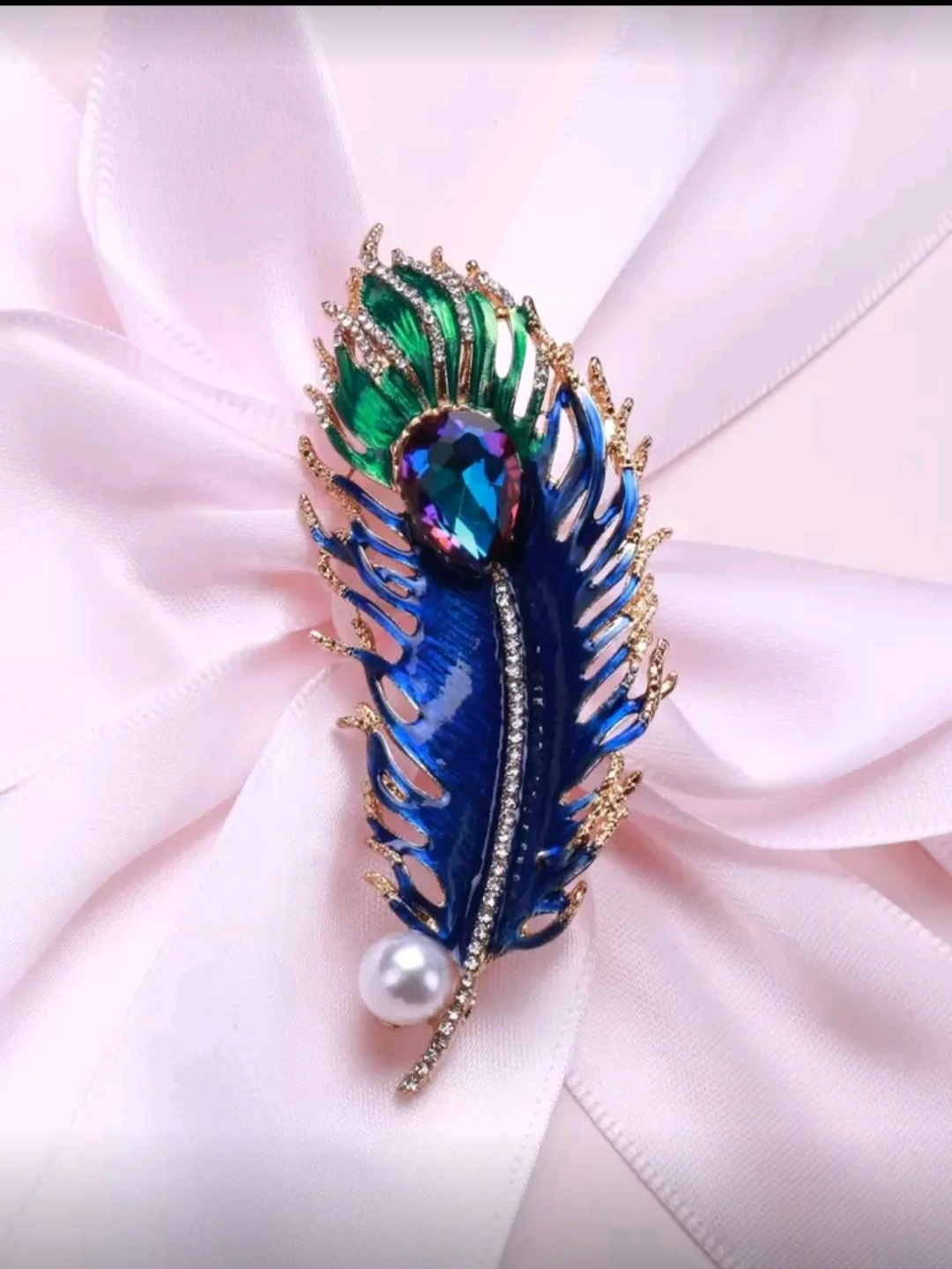 Peacock Feather Rhinestone Brooch - photo 3