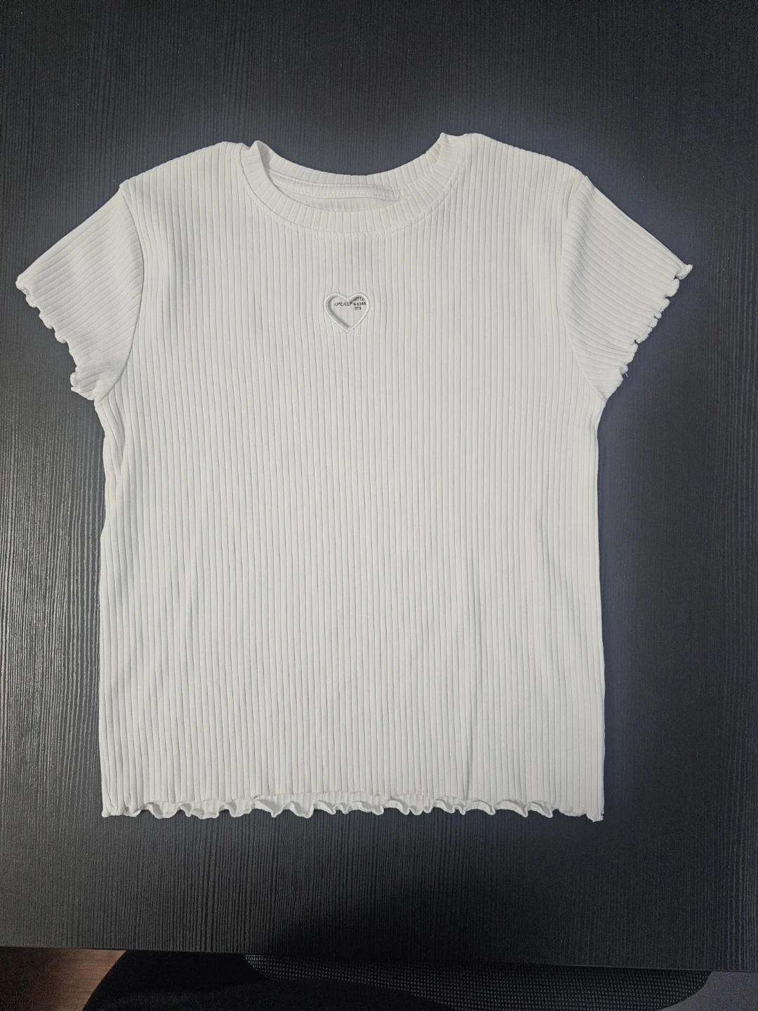 White Ribbed Cropped Top with Heart Detail