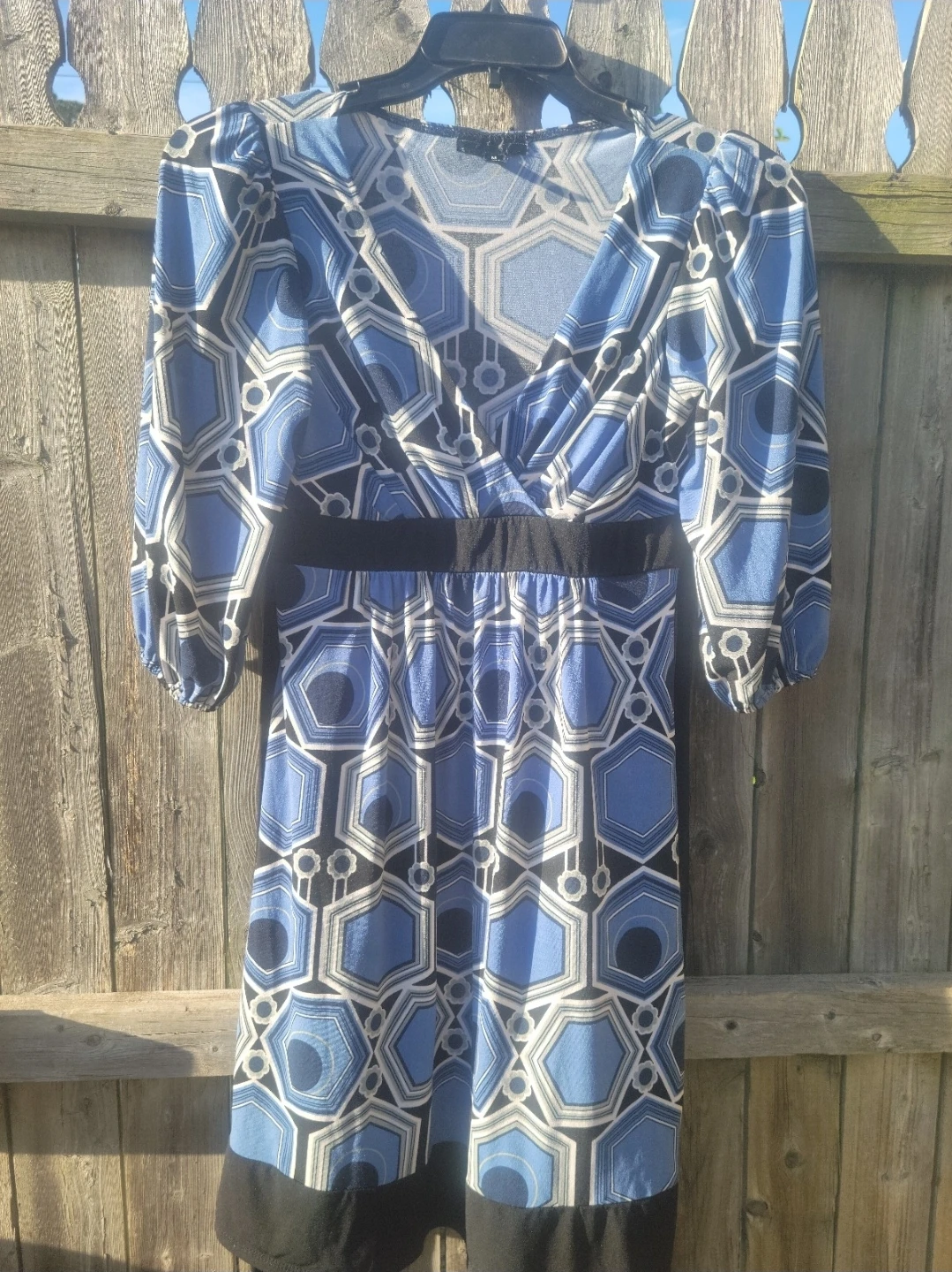 Blue Geometric Print Wrap Dress