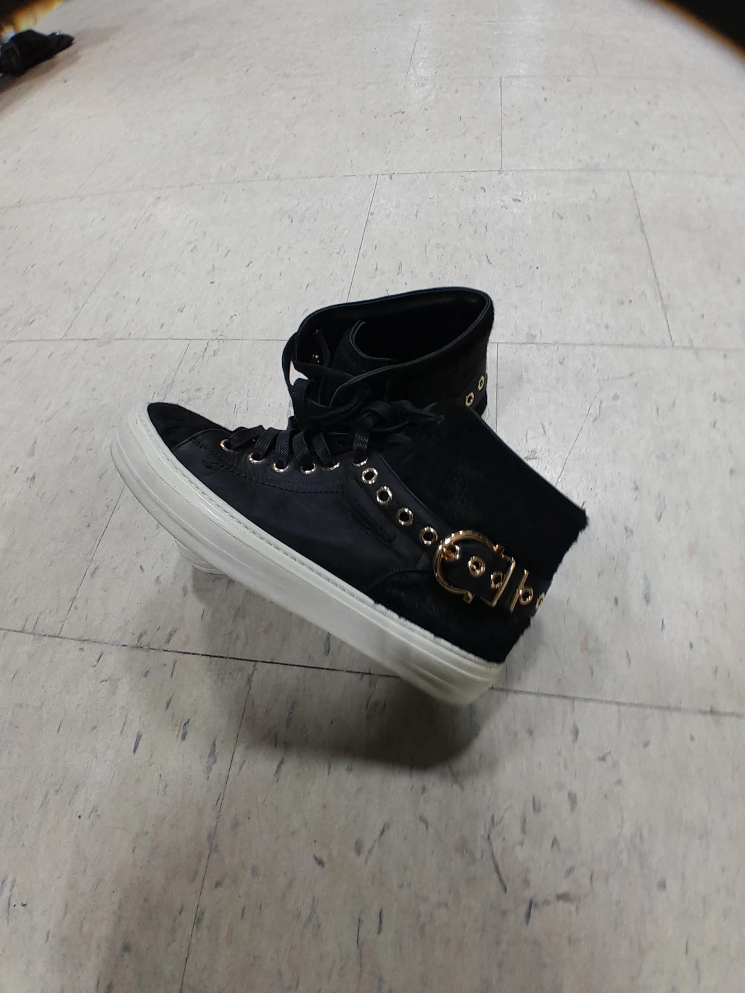 Black High-Top Sneakers with Gold Buckle original Ferragamo 7 - photo 3