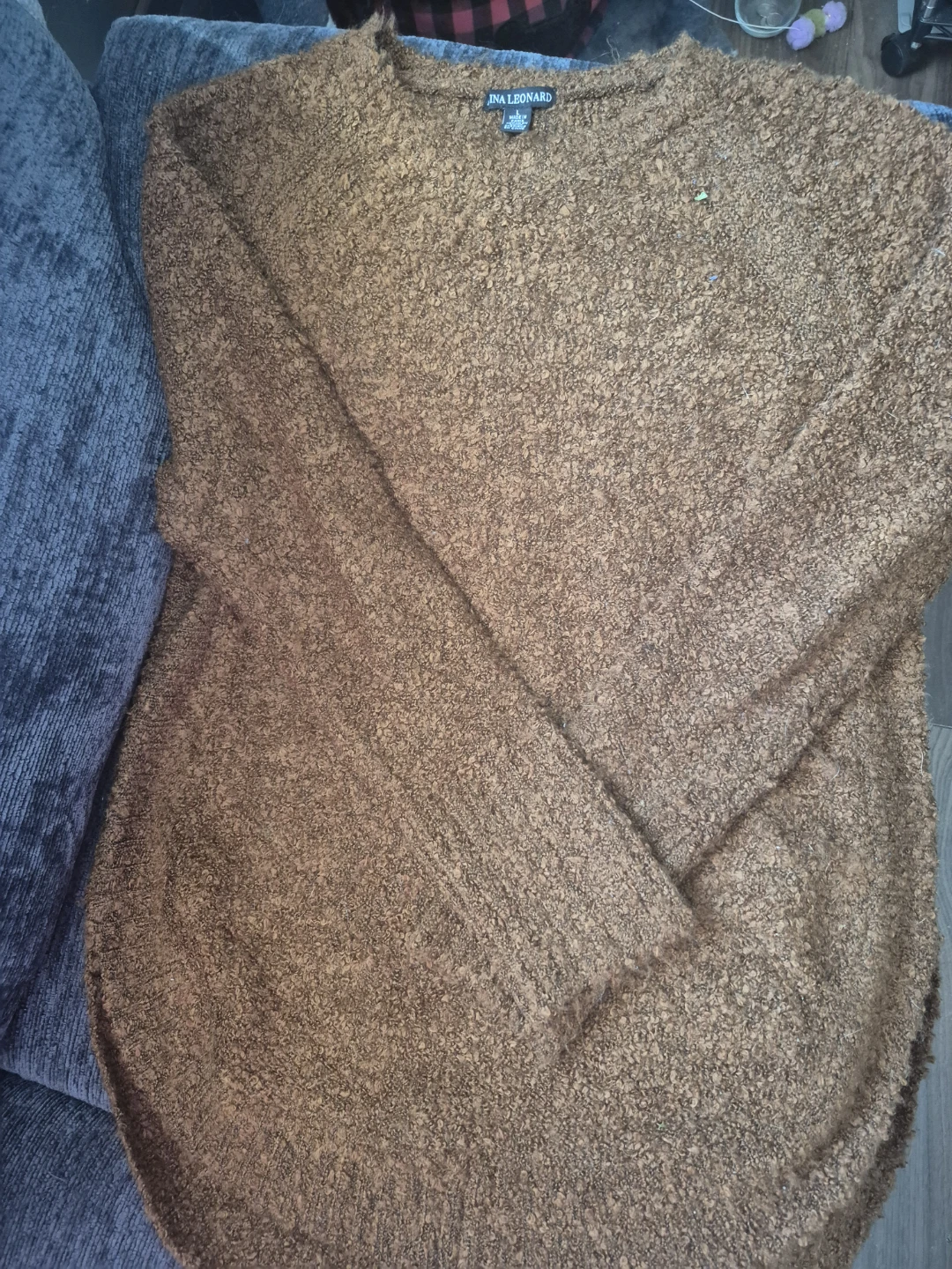 Ina Leonard Brown Textured Knit Sweater - Size L - photo 3