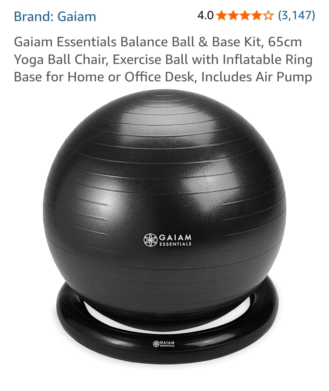 Gaiam Essentials Balance Ball & Base Kit 65cm - photo 5