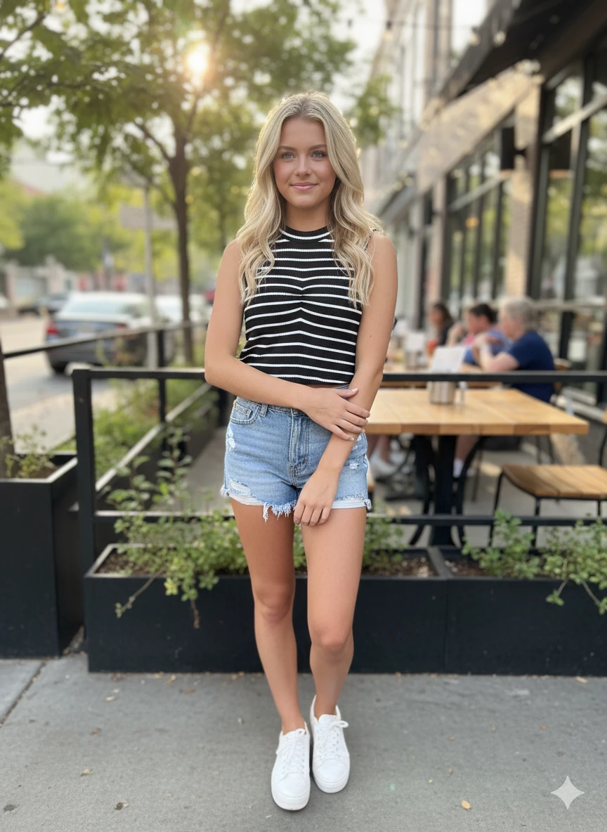 Shein Ribbed Textured Striped Tank Top - Size L 🧡