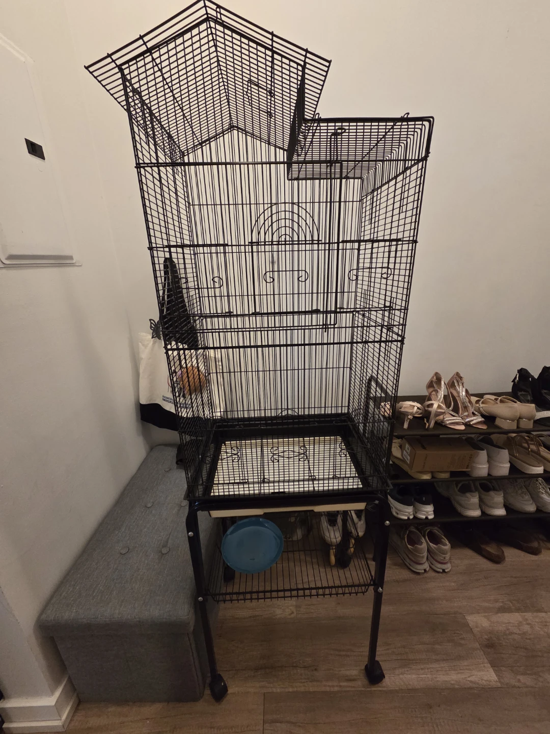 Large bird cage with rolling stand