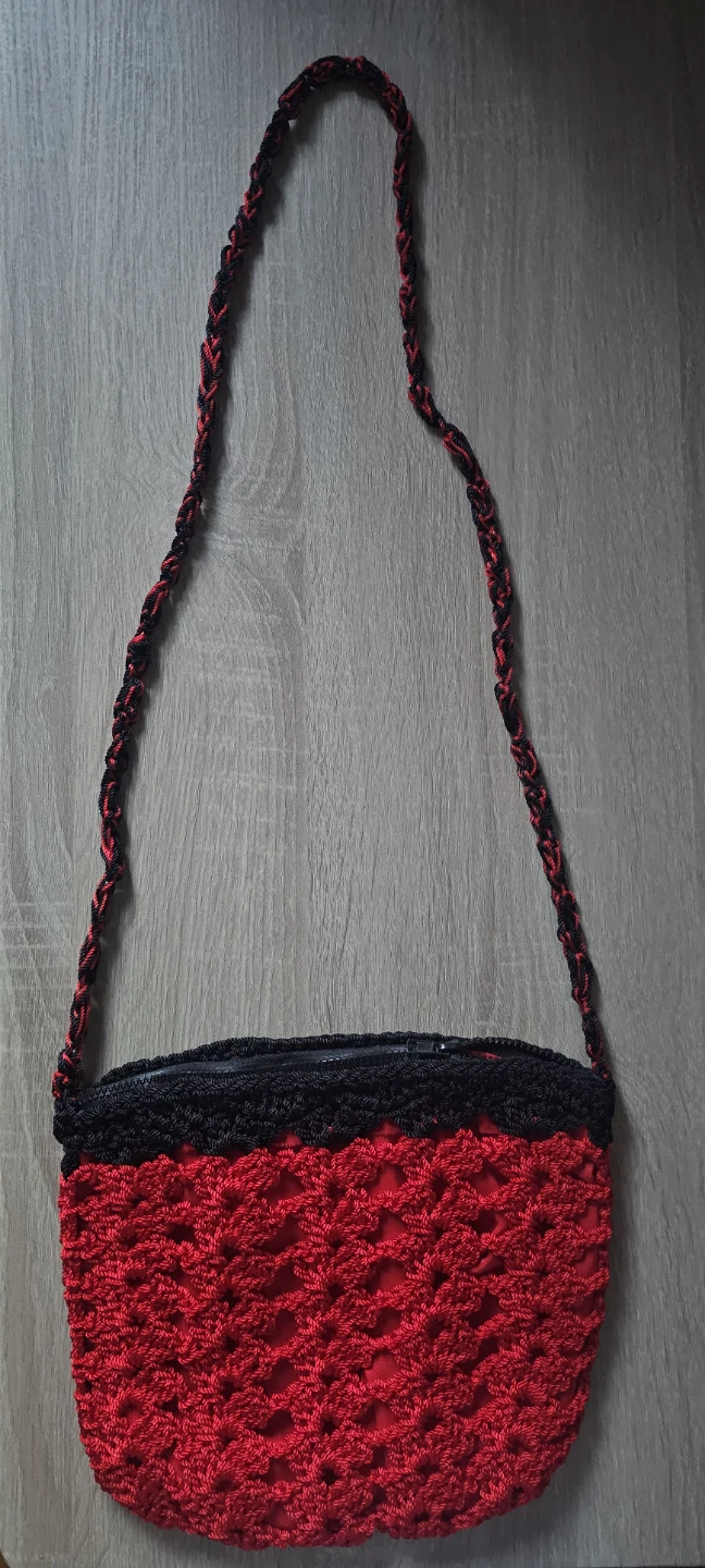 Dark Red and Black Crochet Crossbody Bag