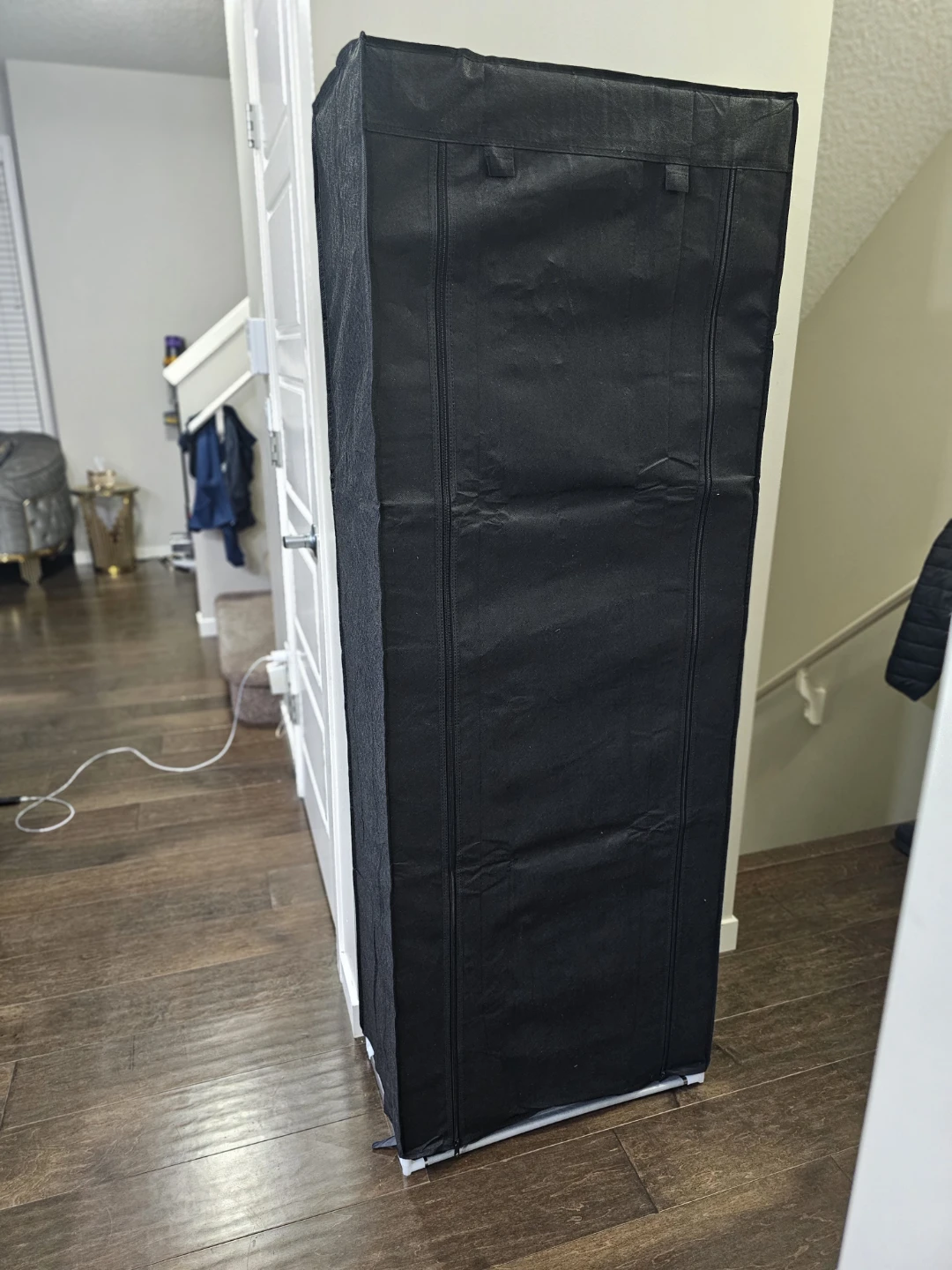 Black Shoe Cabinet with Door - Plastic/Metal/Fabric Multi-Tier.. - photo 5