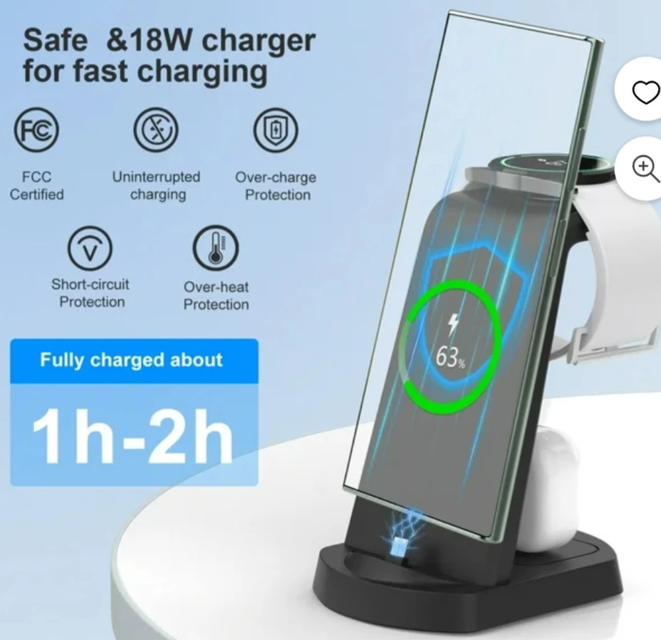 3 in 1 Wireless Charger Stand - Phone, Watch, Earbuds - photo 3