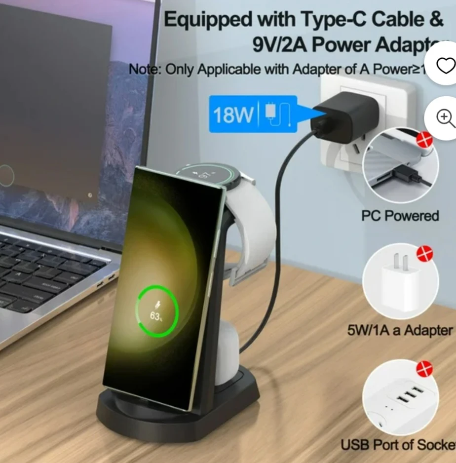 3 in 1 Wireless Charger Stand - Phone, Watch, Earbuds - photo 5