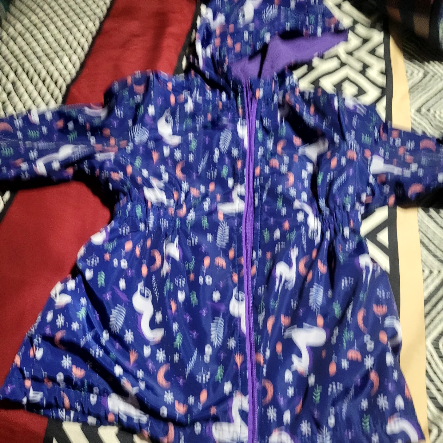 Girls' Blue Unicorn Print Rain Jacket