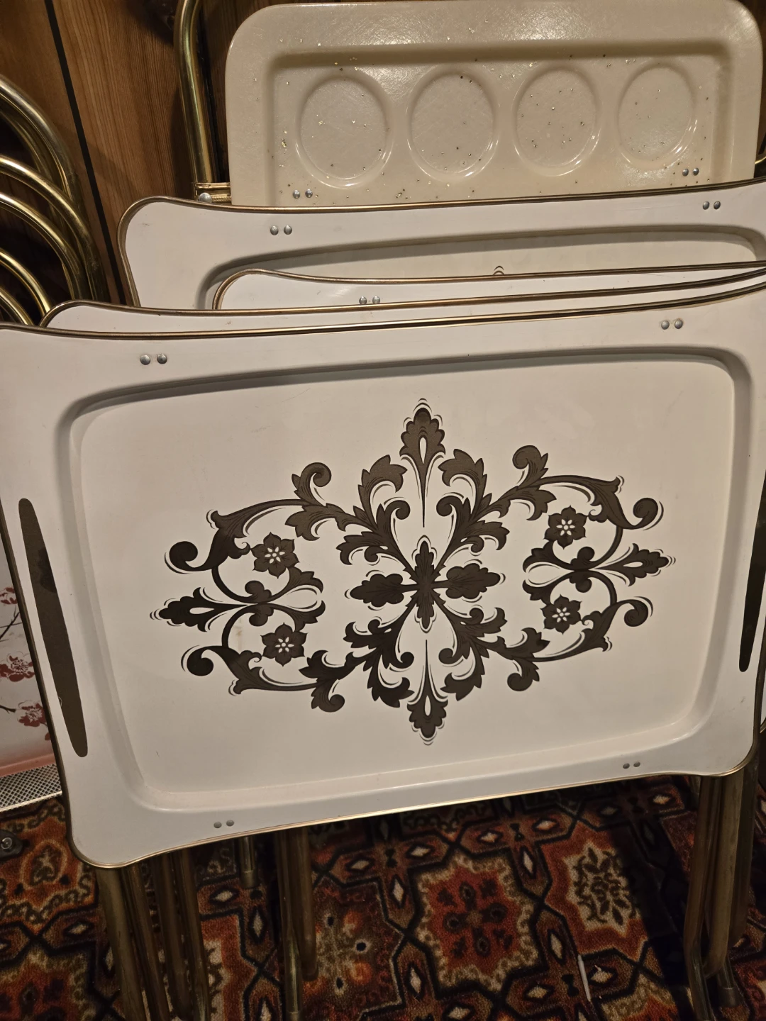 Vintage tv stands with floral pattern- set of 4