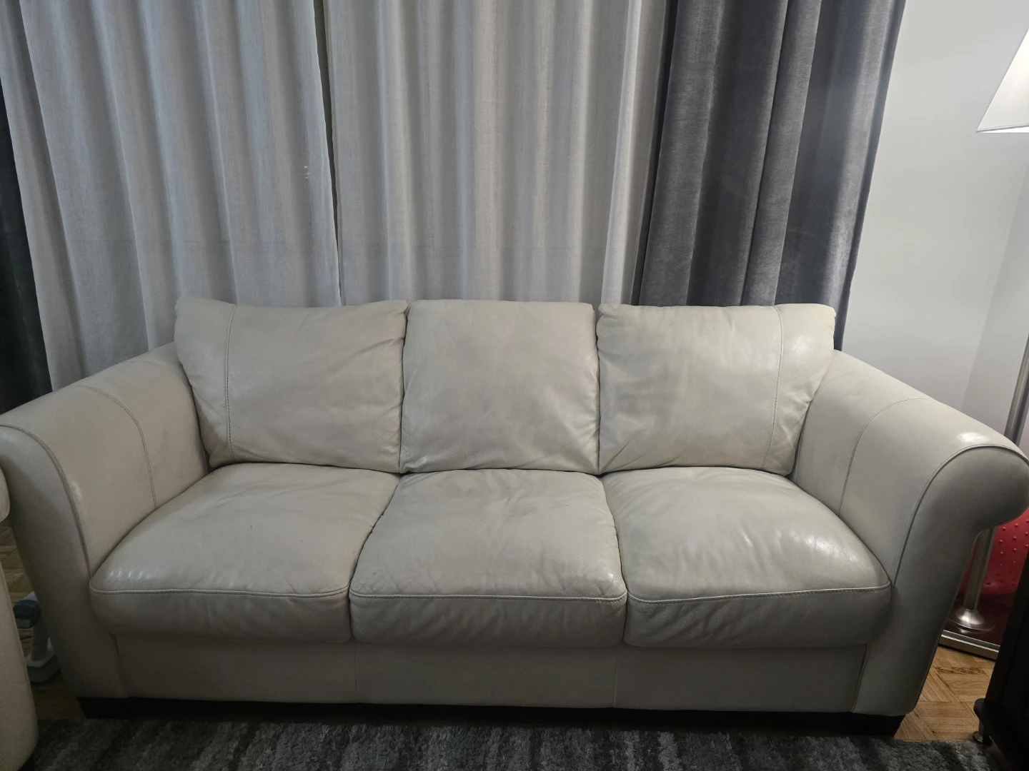 Cream Italian Leather Sofa and Loveseat Set - photo 2