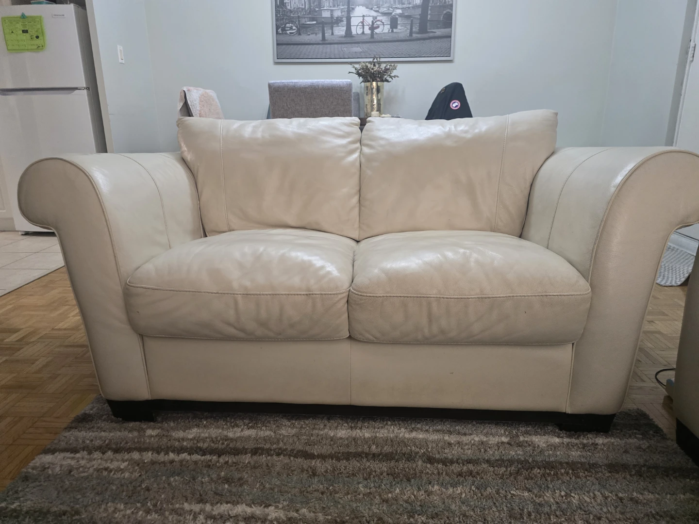 Cream Italian Leather Sofa and Loveseat Set - photo 4