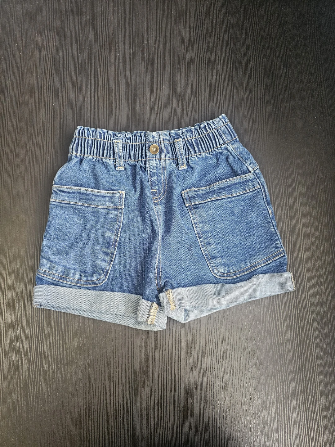Blue Denim Jean Shorts with Elastic Waist