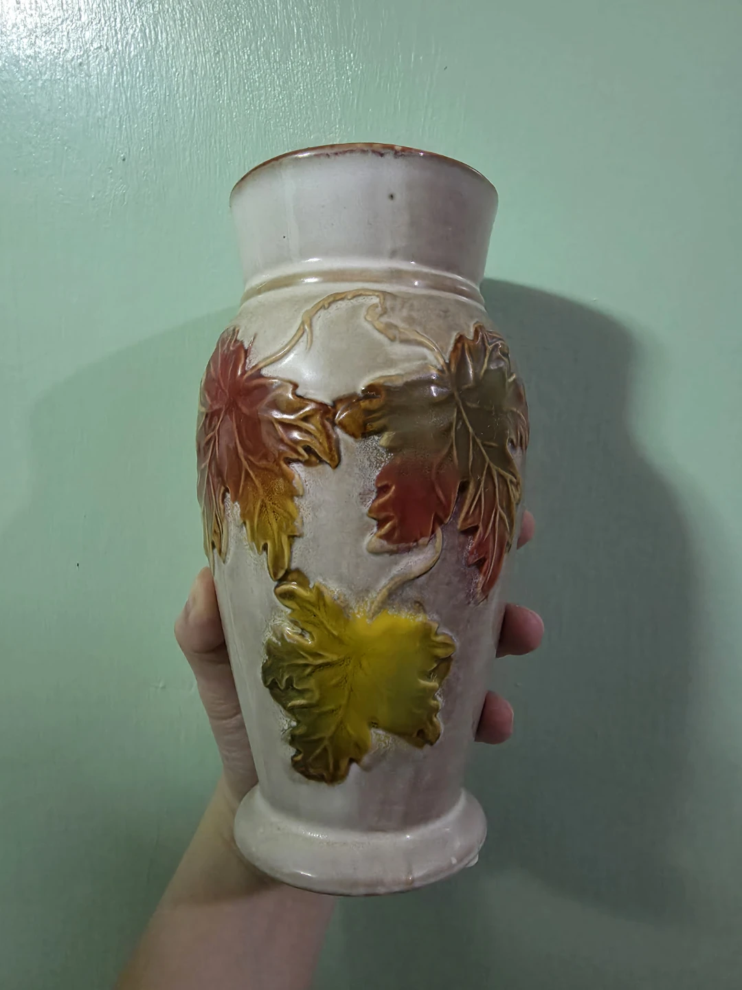 Vintage Ceramic Vase with Autumn Leaf Design