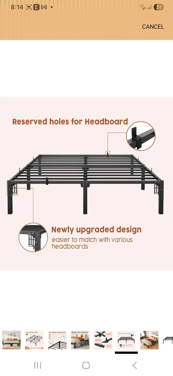 Queen size Metal Bed Frame with Headboard Brackets - photo 4
