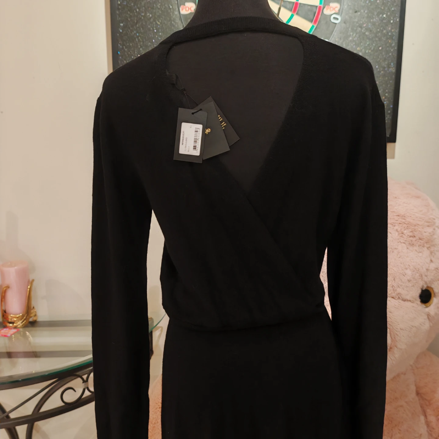 Maje Black Wool Drape Sweater Rolland Open Back Midi Dress s - photo 5