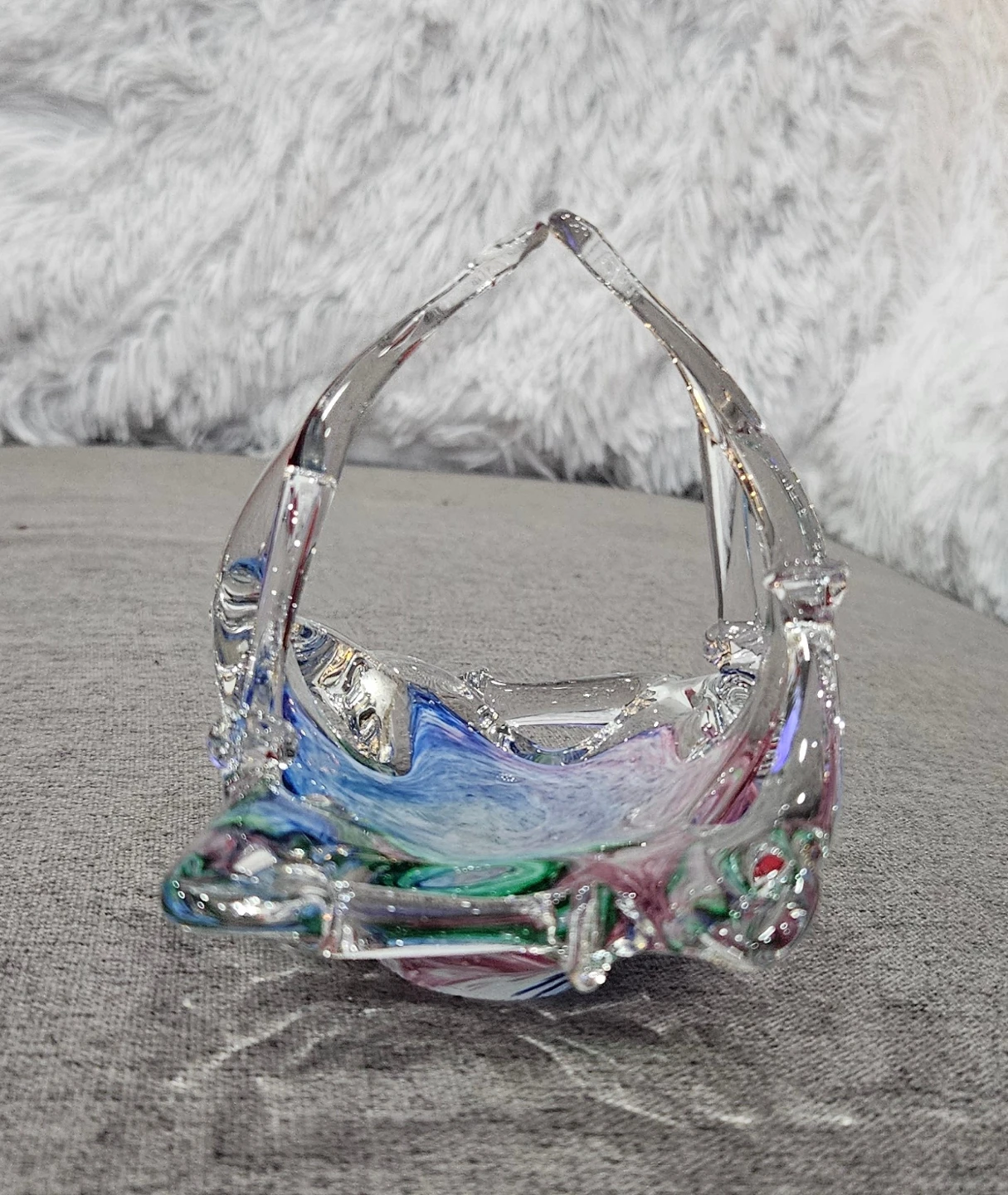 Hand Blown Art Glass Basket - photo 2