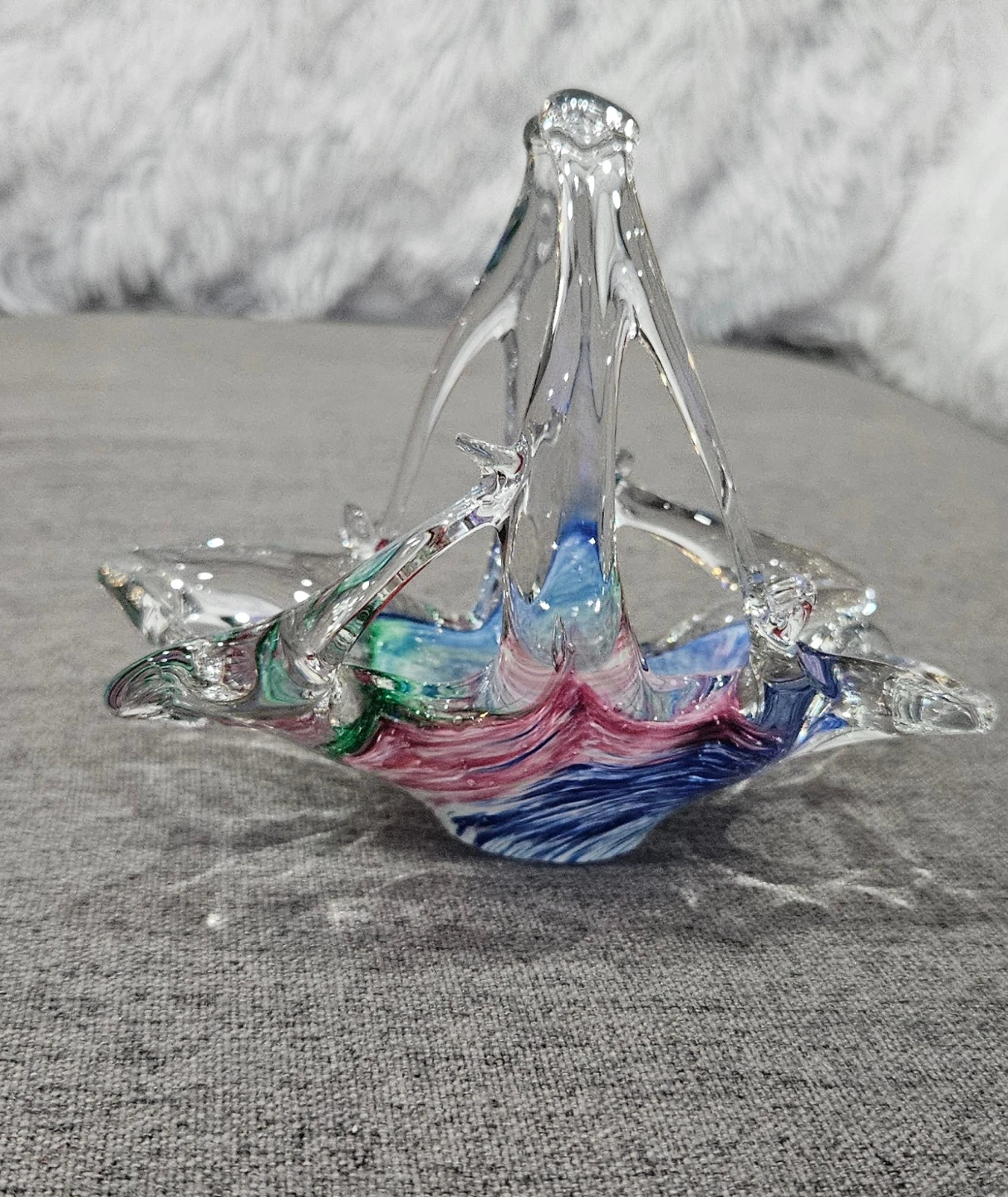 Hand Blown Art Glass Basket - photo 3