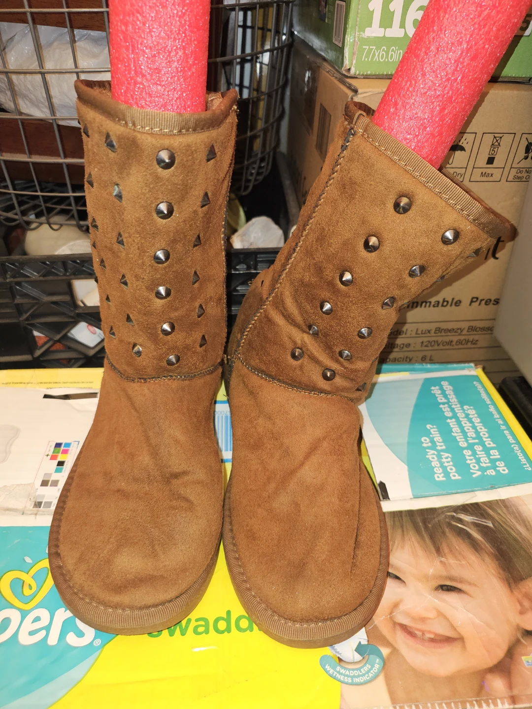 Brown Faux Suede Studded Boots