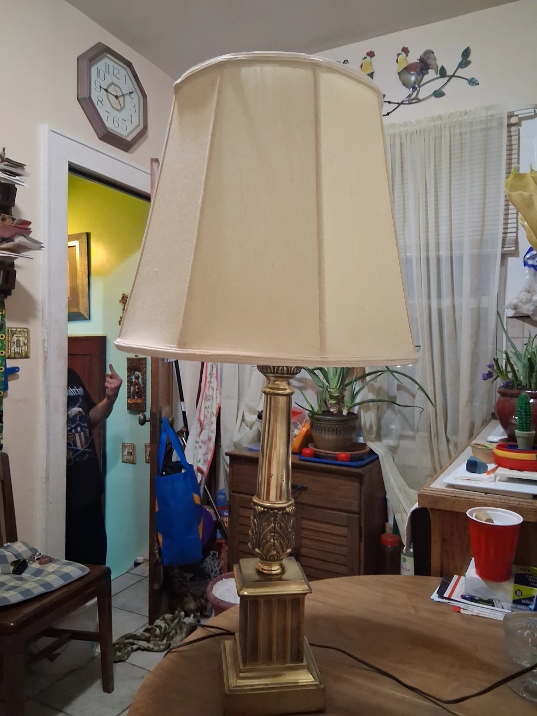 Brass Table Lamp with Beige Lampshade - photo 2
