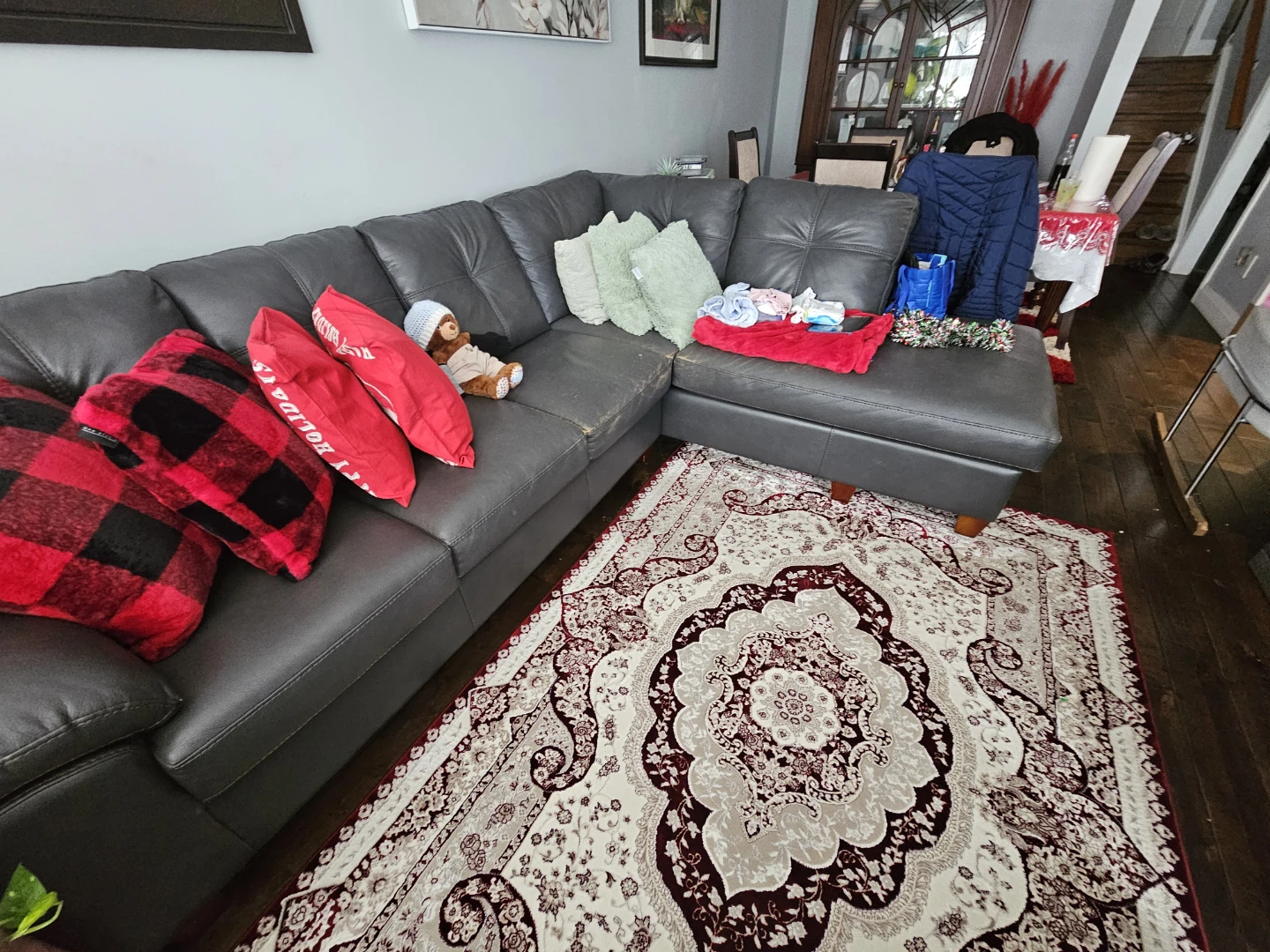 Leather-like Sectional Sofa - Dark Grey