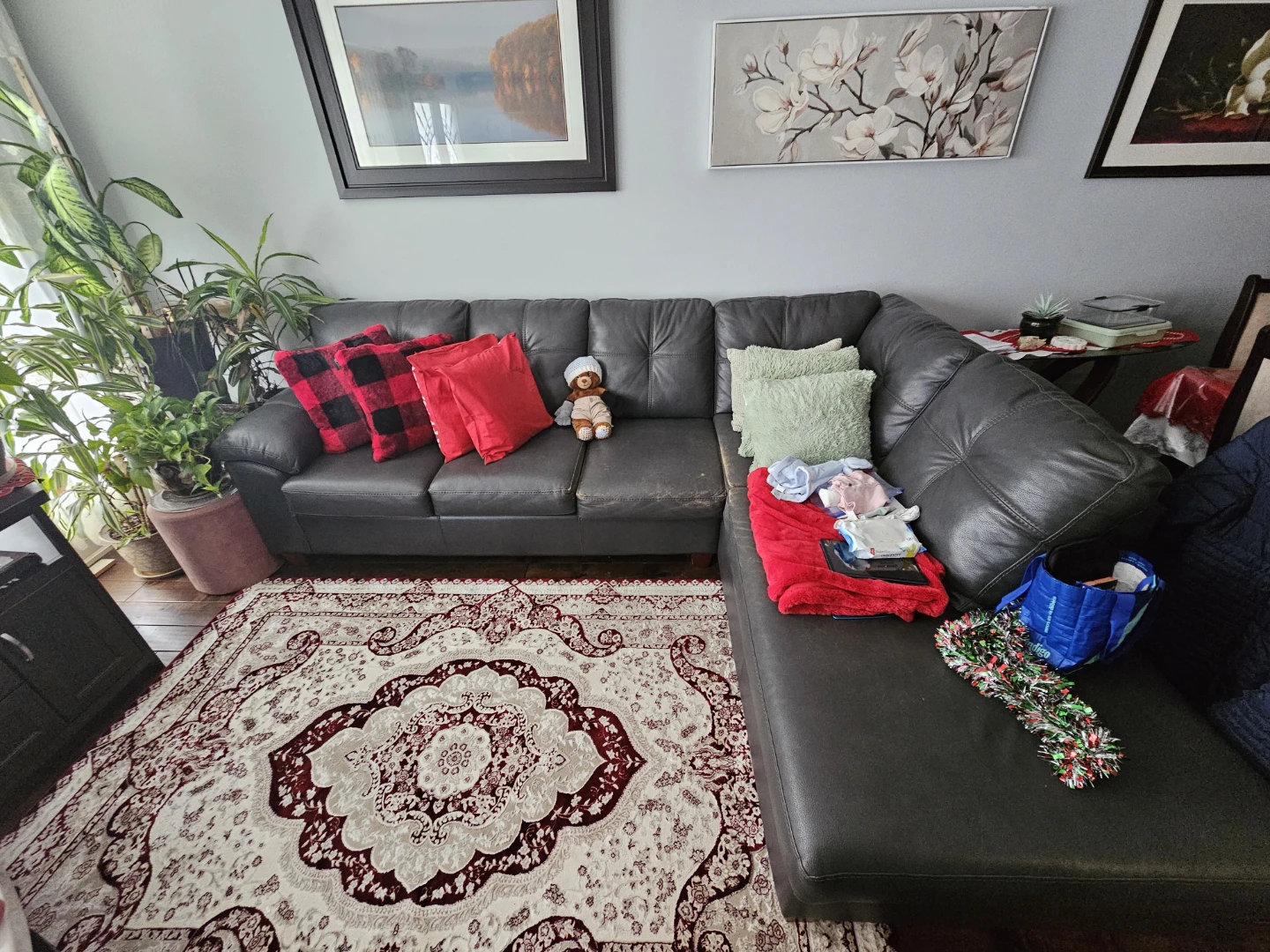 Leather-like Sectional Sofa - Dark Grey - photo 3