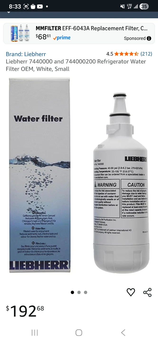 Liebherr 7440000 Refrigerator Water Filter - NEW - photo 3
