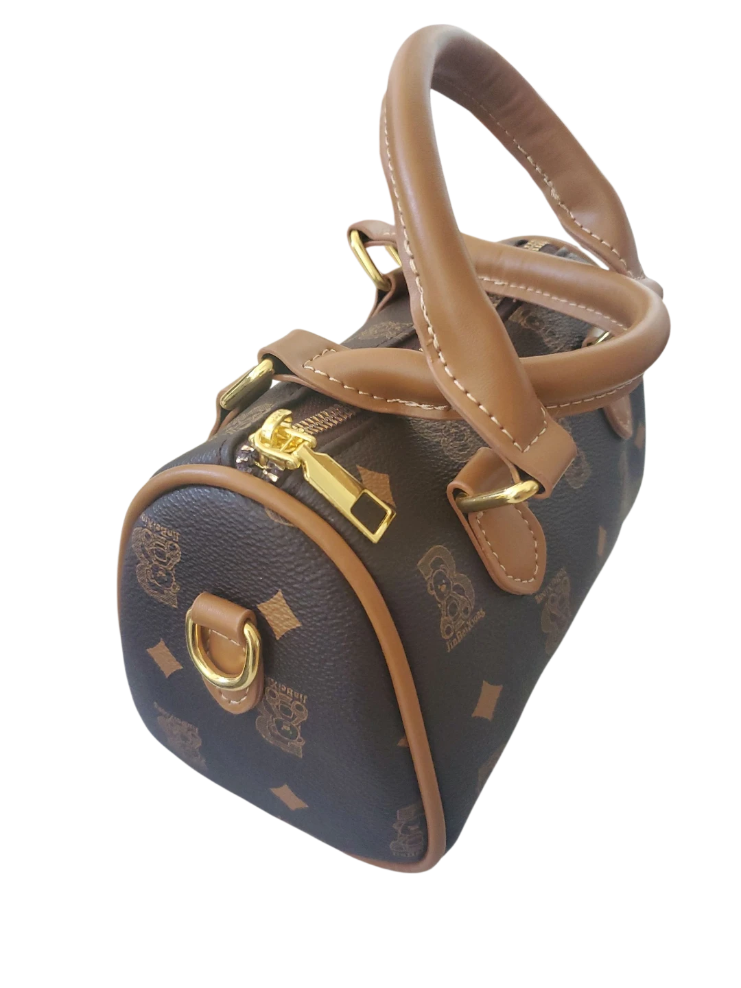 Brown Patterned Barrel Bag with Strap - photo 4