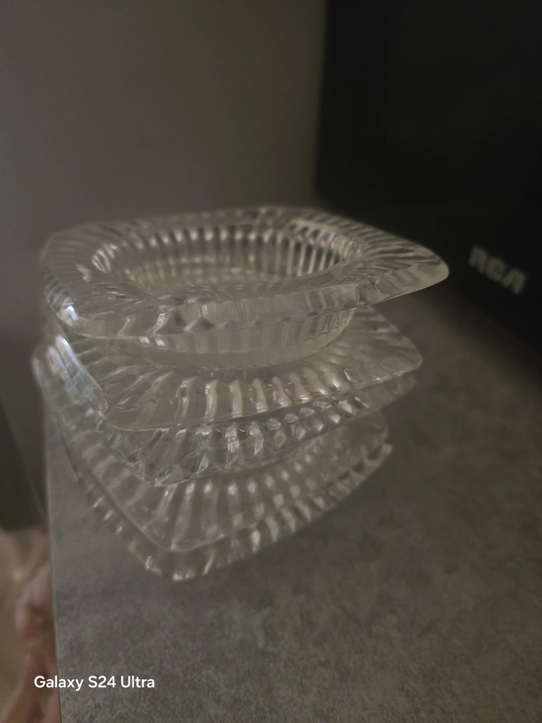 Vintage Heavy Cut Glass Square Ashtray