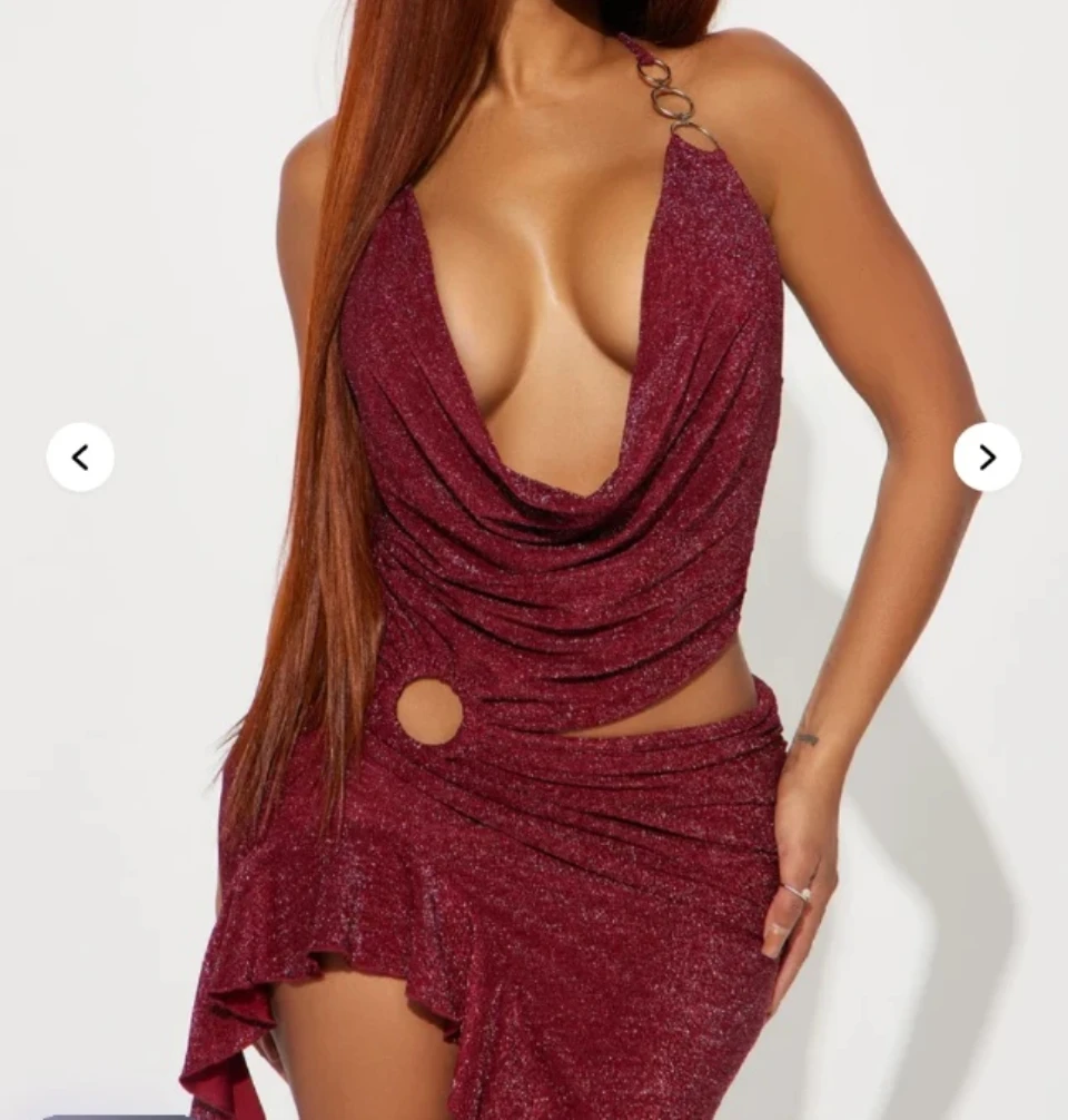 Fashion Nova Lola Metallic Mini Dress - Wine - photo 3