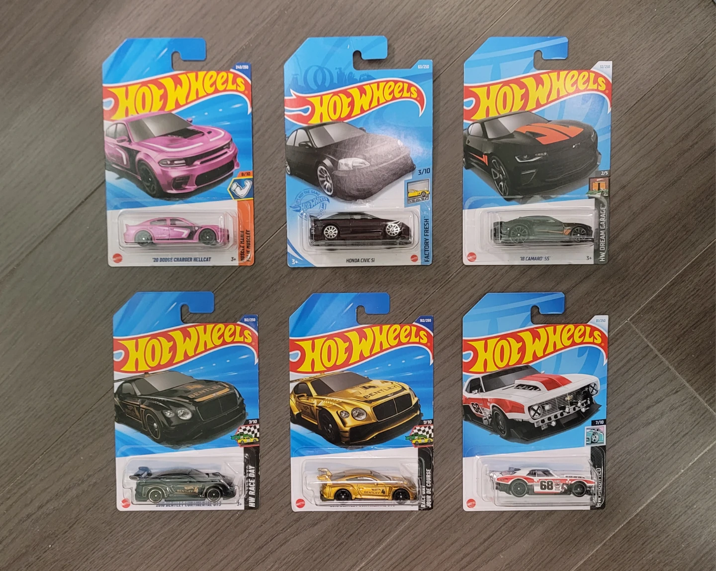 Hot Wheels Diecast Cars - Dodge, Honda, Camaro, Bentley