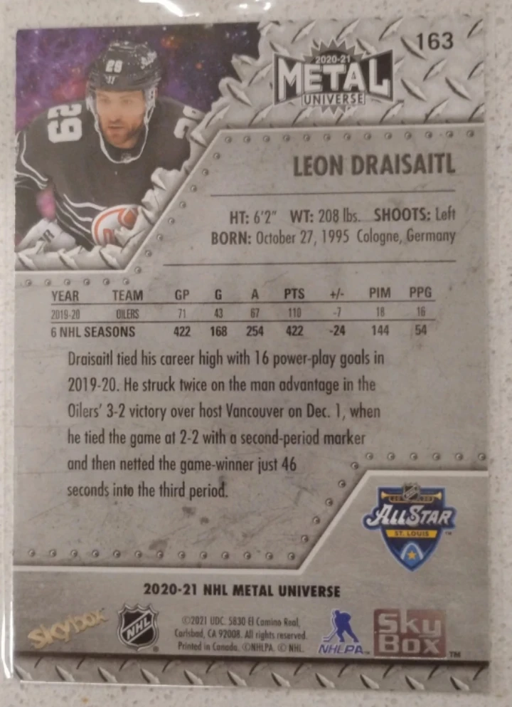 Leon Draisaitl 2020-21 Metal Universe All-Star Card🥕 - photo 2