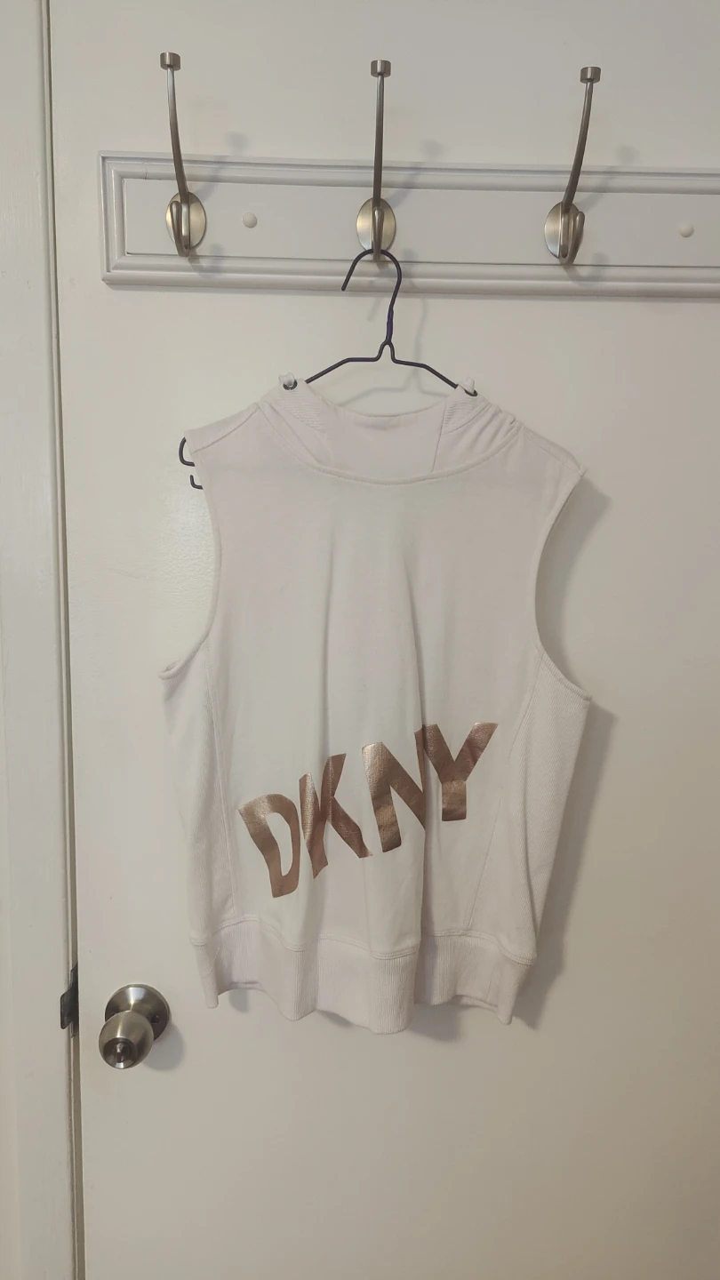 DKNY White Sleeveless Cropped Hoodie