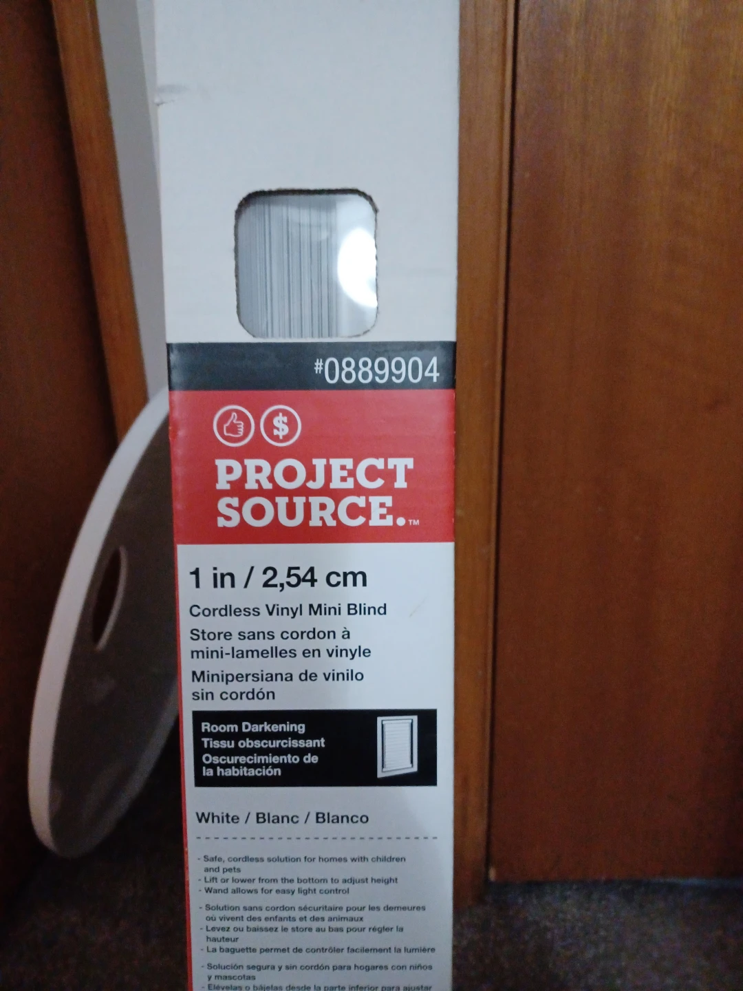Project Source 1" Cordless Vinyl Mini Blind, White, 59x64" - photo 2