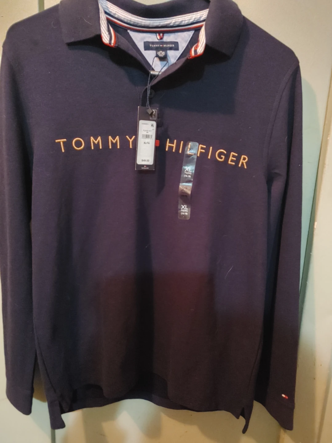 Tommy Hilfiger XL Navy Blue Long Sleeve Polo - New